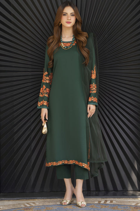 Bottle Green Embroidered 3pc Linen Pakistani Dress Linen Aura by Miski LAM5 Extra large Bottle Green Embroidered 3pc Linen Pakistani Dress Linen Aura by Miski LAM5 Extra large
