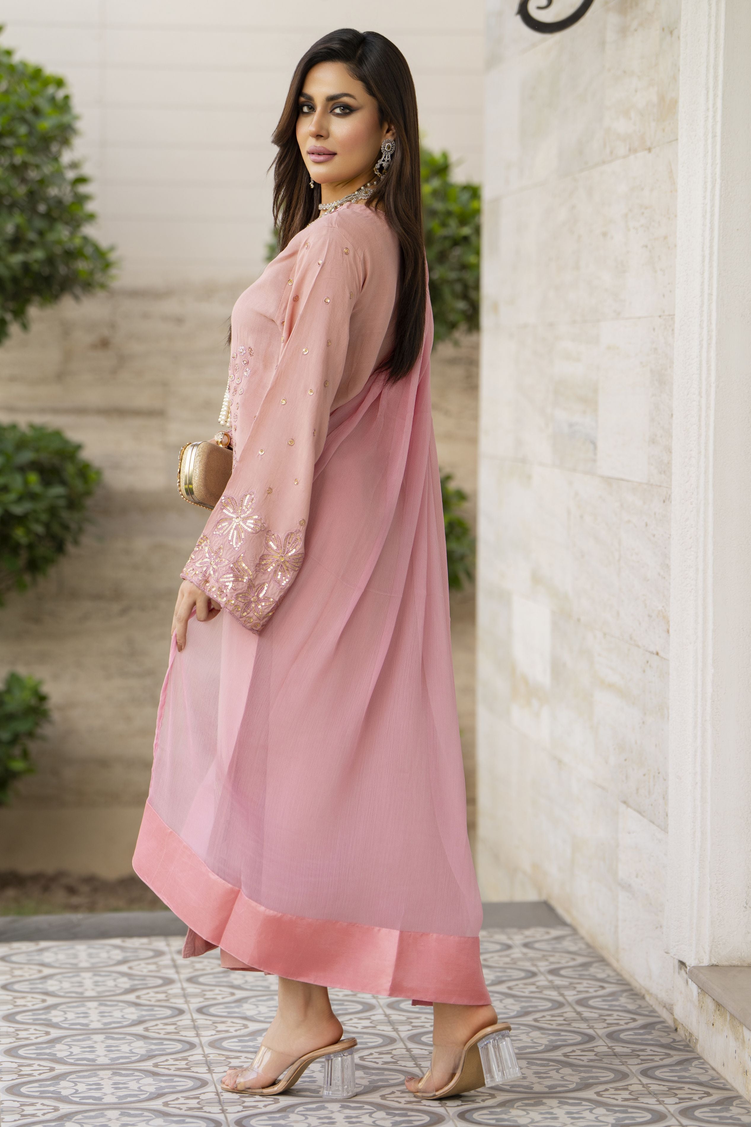 Blush Pink Raw Silk Embroidered Dress – Chand Sa Libaas by Aleezay | CSLA1