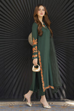 Bottle Green Embroidered 3pc Linen Pakistani Dress Linen Aura by Miski LAM5