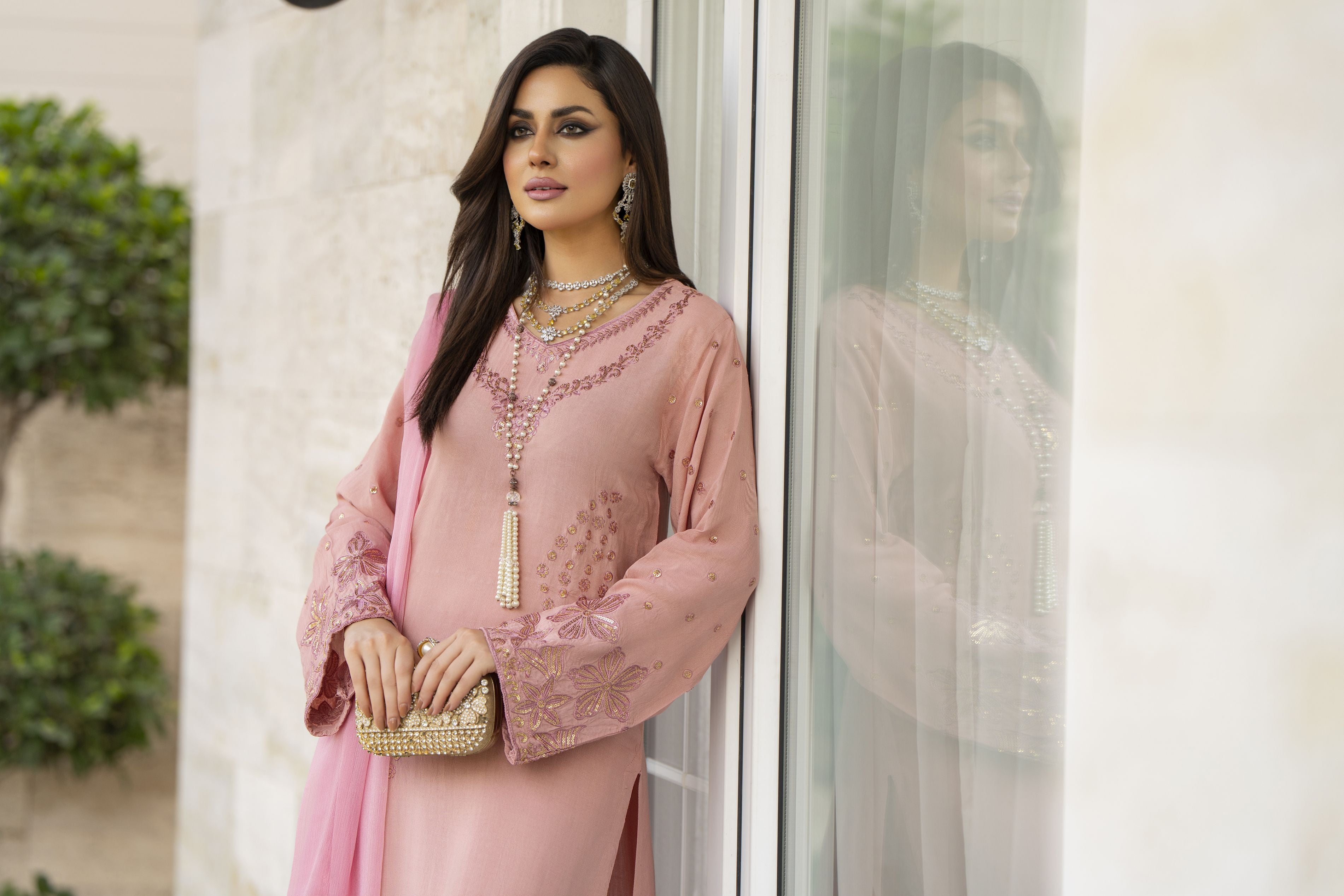 Blush Pink Raw Silk Embroidered Dress – Chand Sa Libaas by Aleezay | CSLA1