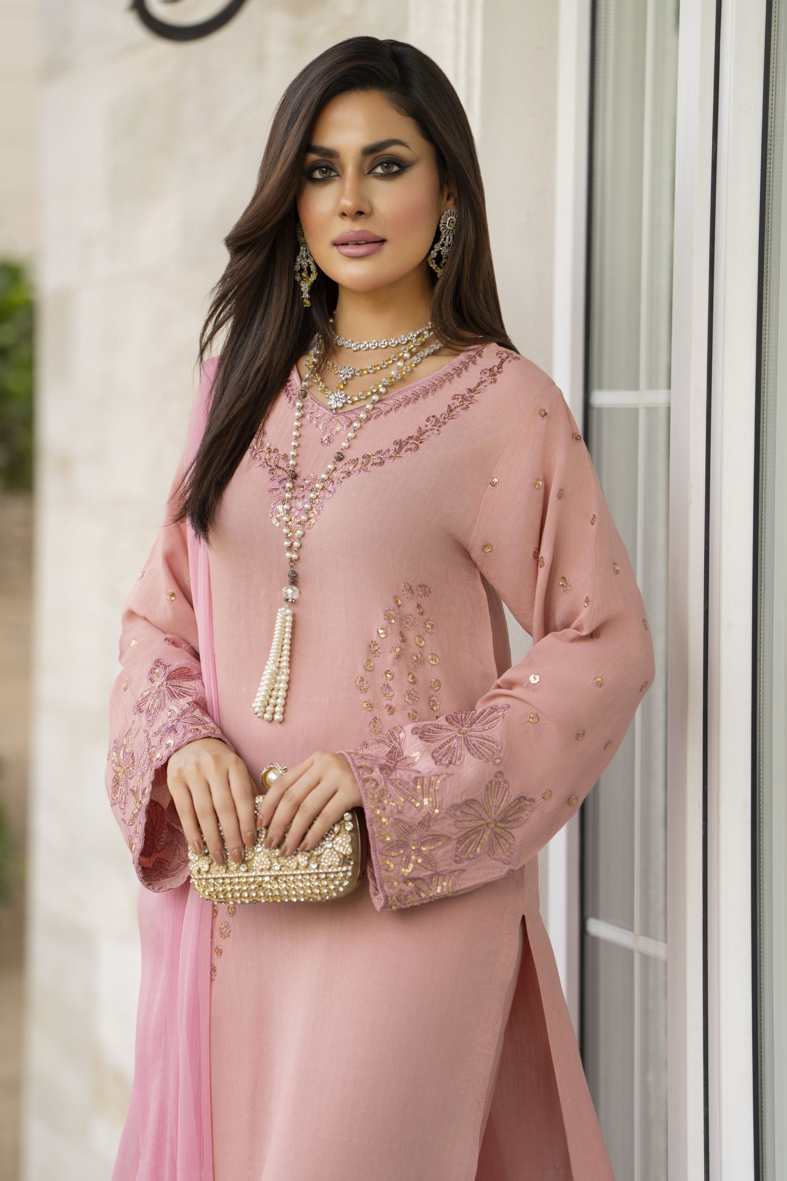 Blush Pink Raw Silk Embroidered Dress – Chand Sa Libaas by Aleezay | CSLA1