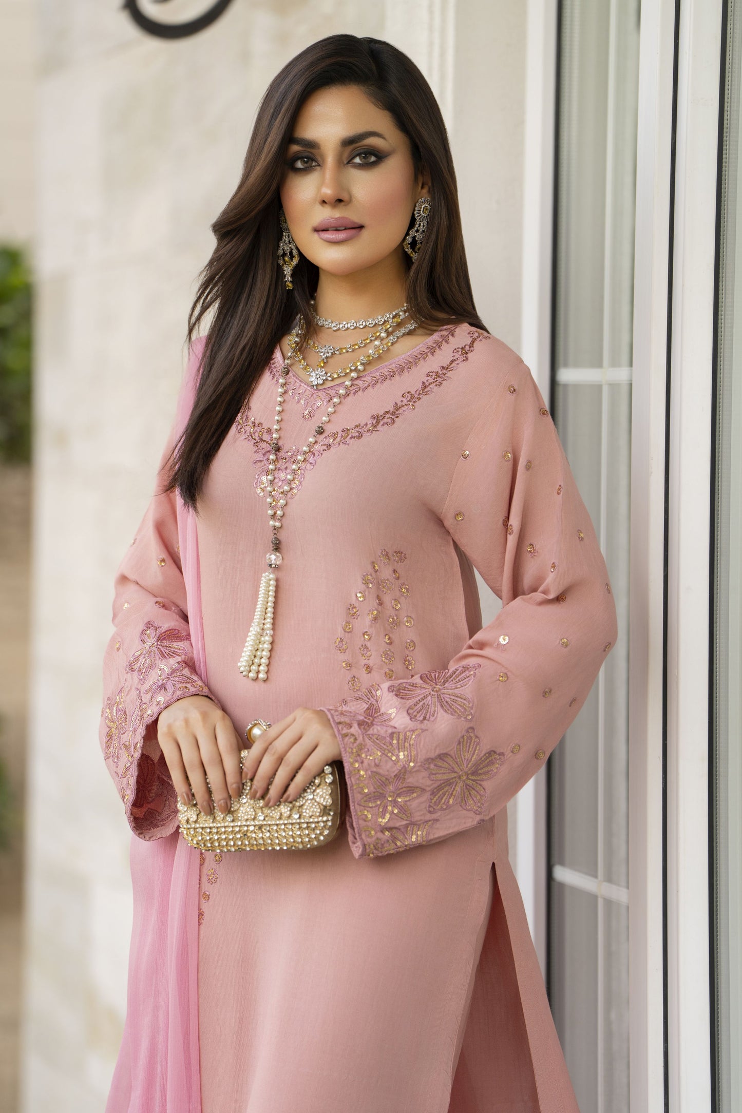 Blush Pink Raw Silk Embroidered Dress – Chand Sa Libaas by Aleezay | CSLA1