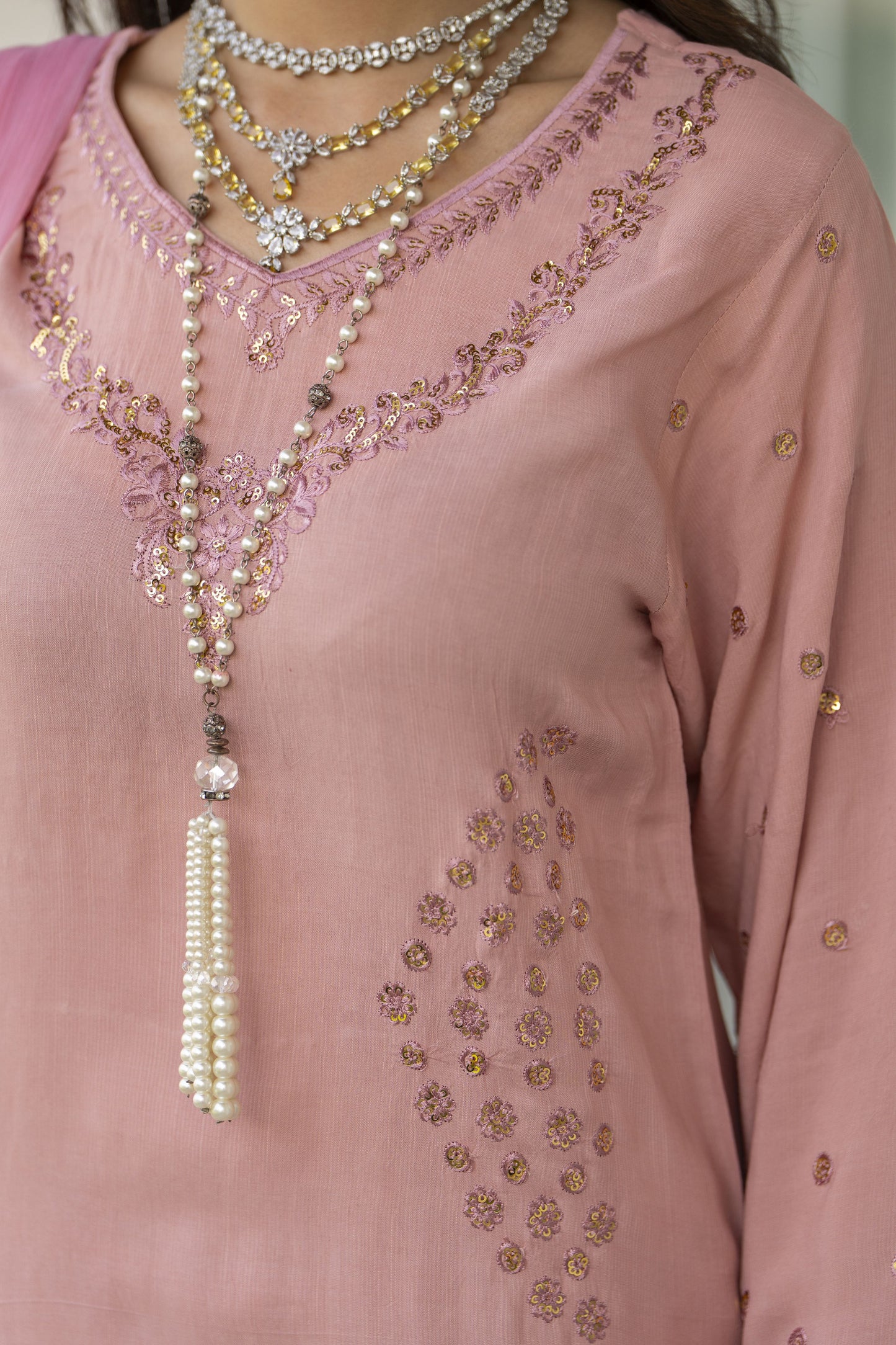 Blush Pink Raw Silk Embroidered Dress – Chand Sa Libaas by Aleezay | CSLA1