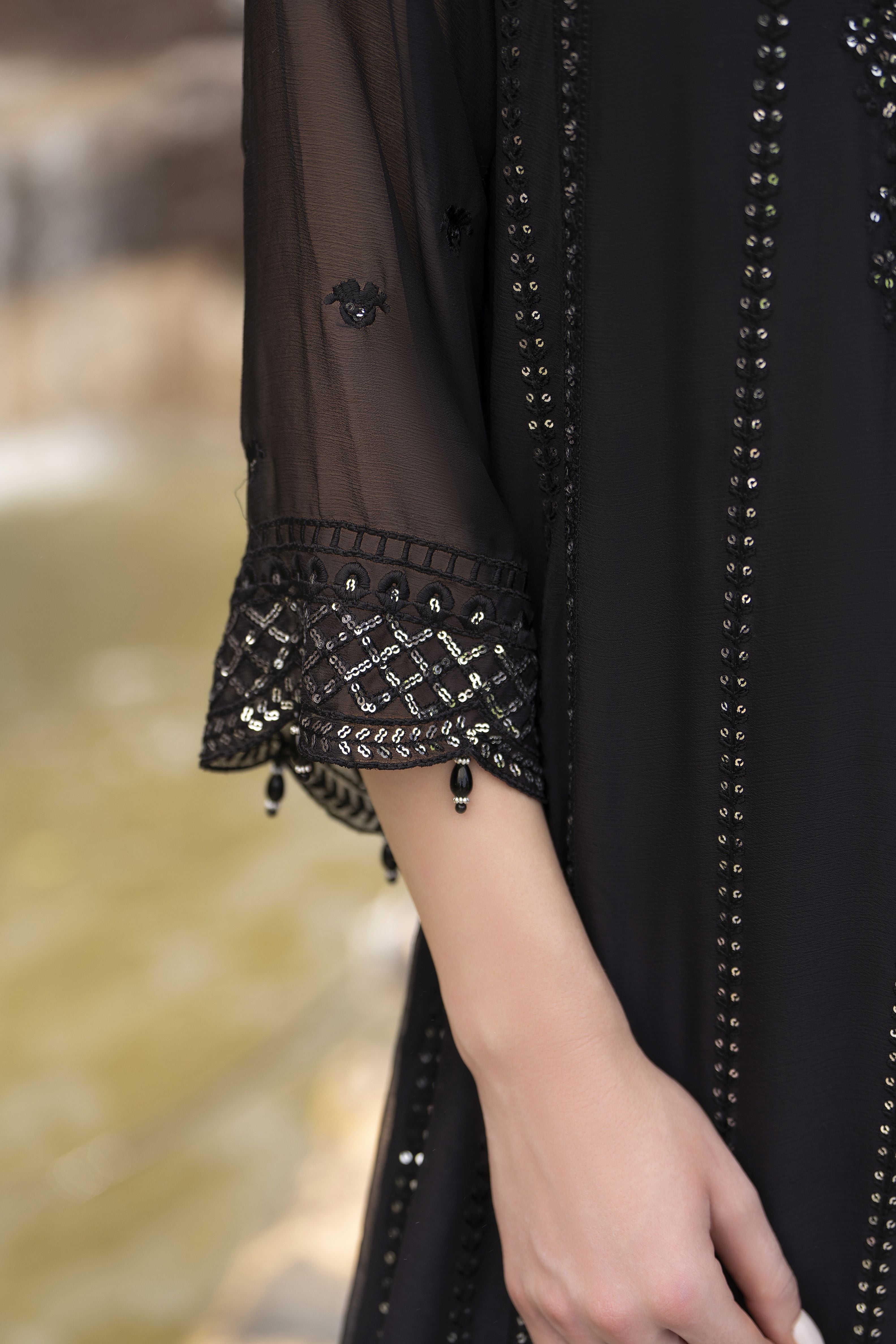 Zaina 3pc Black Embroidered Chiffon Suit – ZNC6