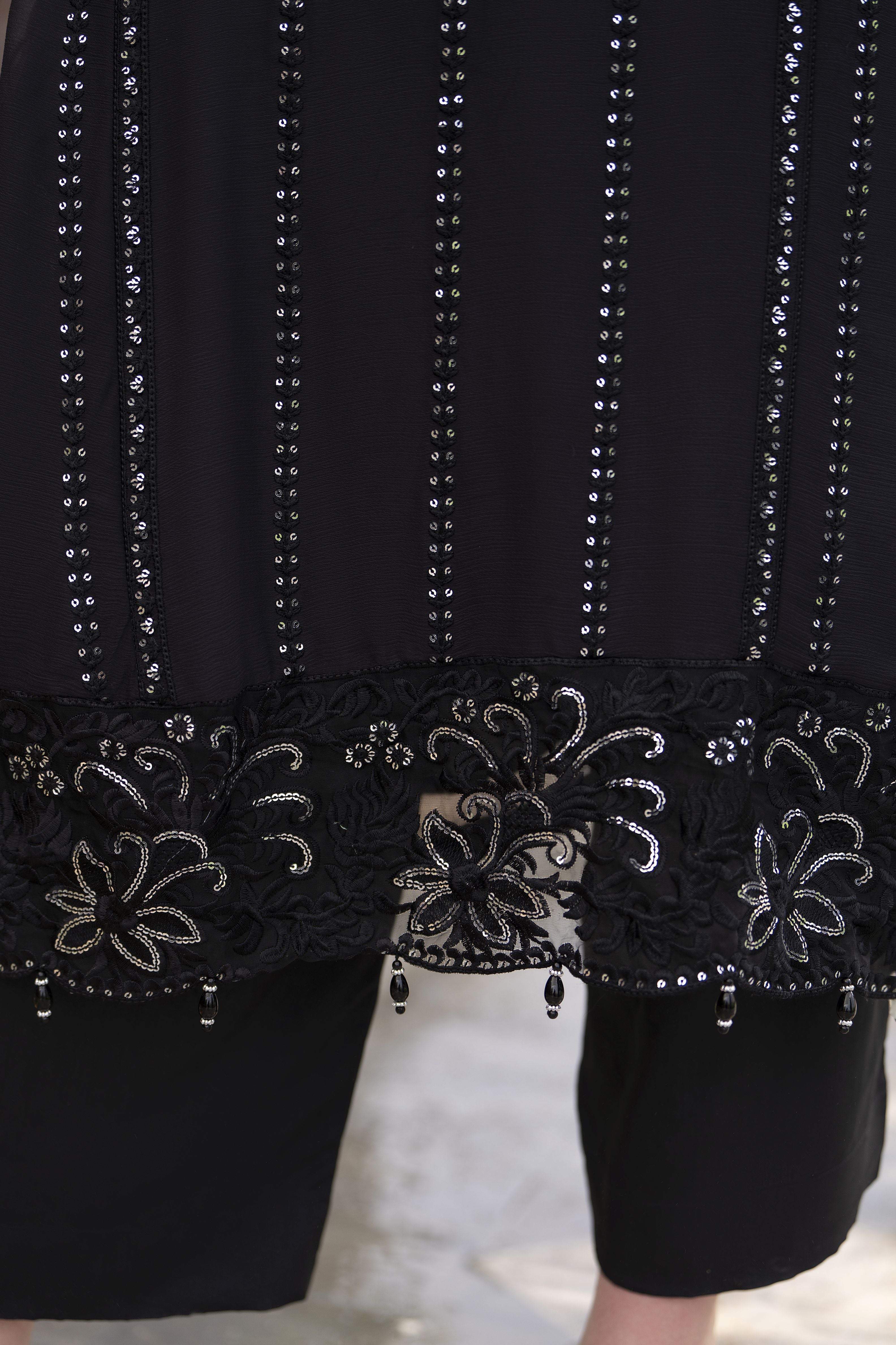 Zaina 3pc Black Embroidered Chiffon Suit – ZNC6