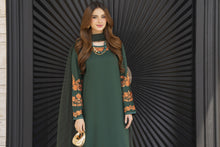 Bottle Green Embroidered 3pc Linen Pakistani Dress Linen Aura by Miski LAM5