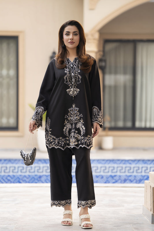 ZWM9 Zimal Winter Muse Black Embroidered Dhanak 2pc Ready to Wear