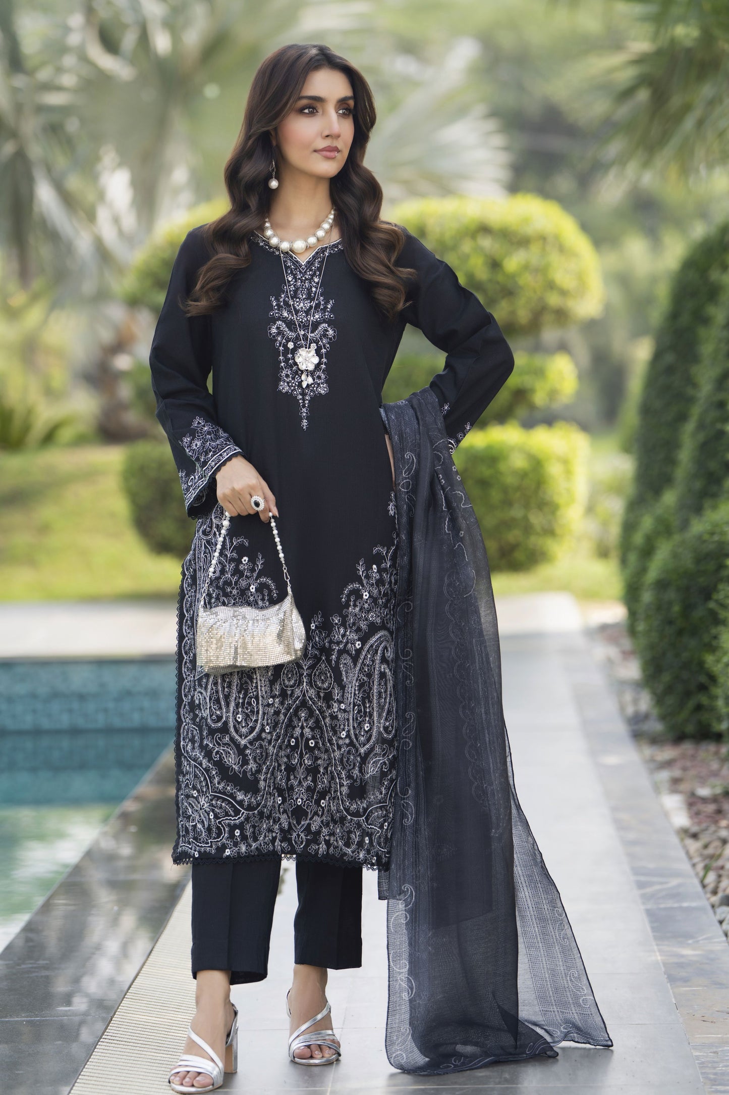 Zaiwa Winterlite 3Pc Khaddar Embroidered & Handwork Black Suit ZWL12