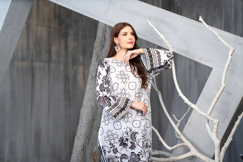 NK Everyday Lawn Co-ords – Black & White Floral Printed 2pc Set NKE1