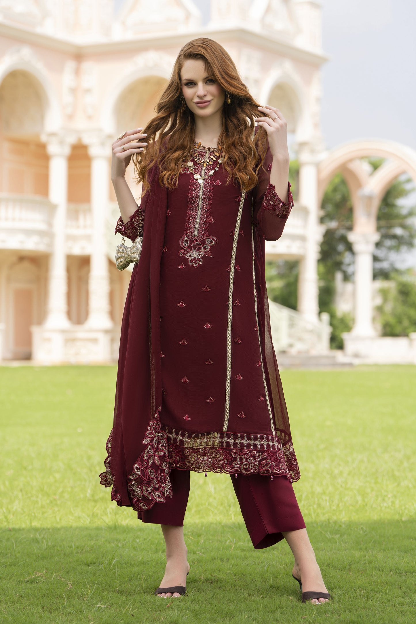 Zaina 3pc Embroidered Chiffon Suit – ZNC2