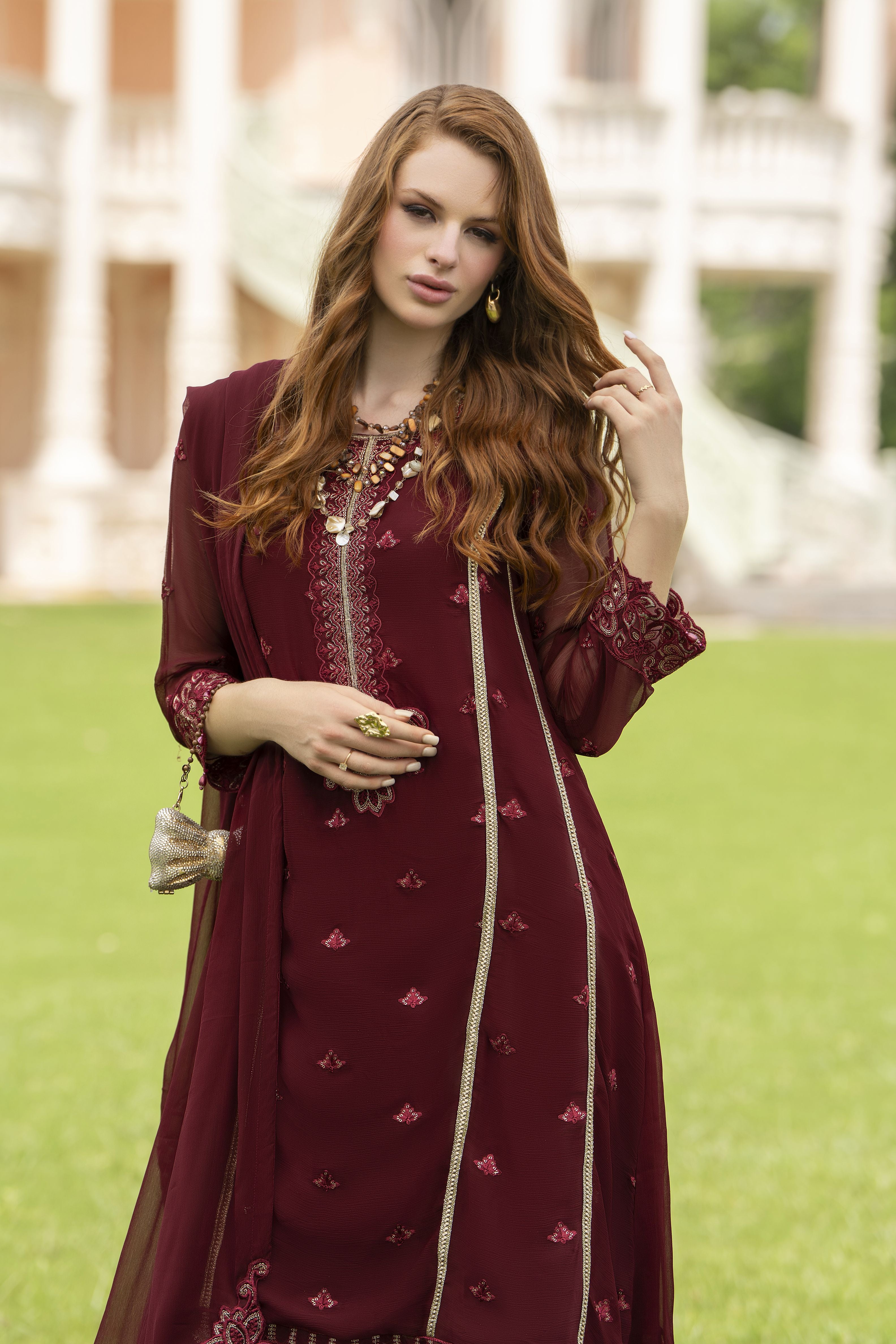 Zaina 3pc Embroidered Chiffon Suit – ZNC2