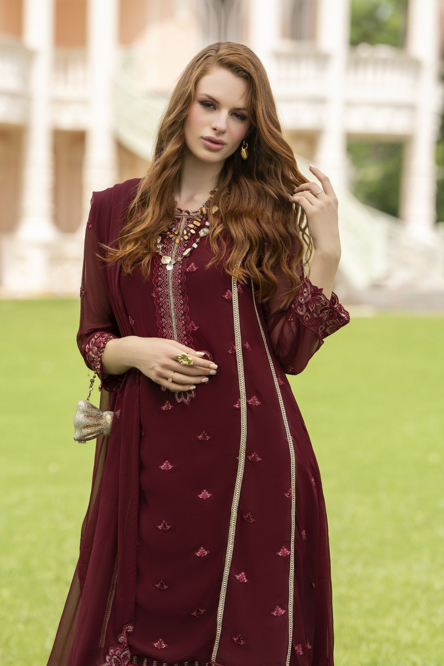 Zaina 3pc Embroidered Chiffon Suit – ZNC2