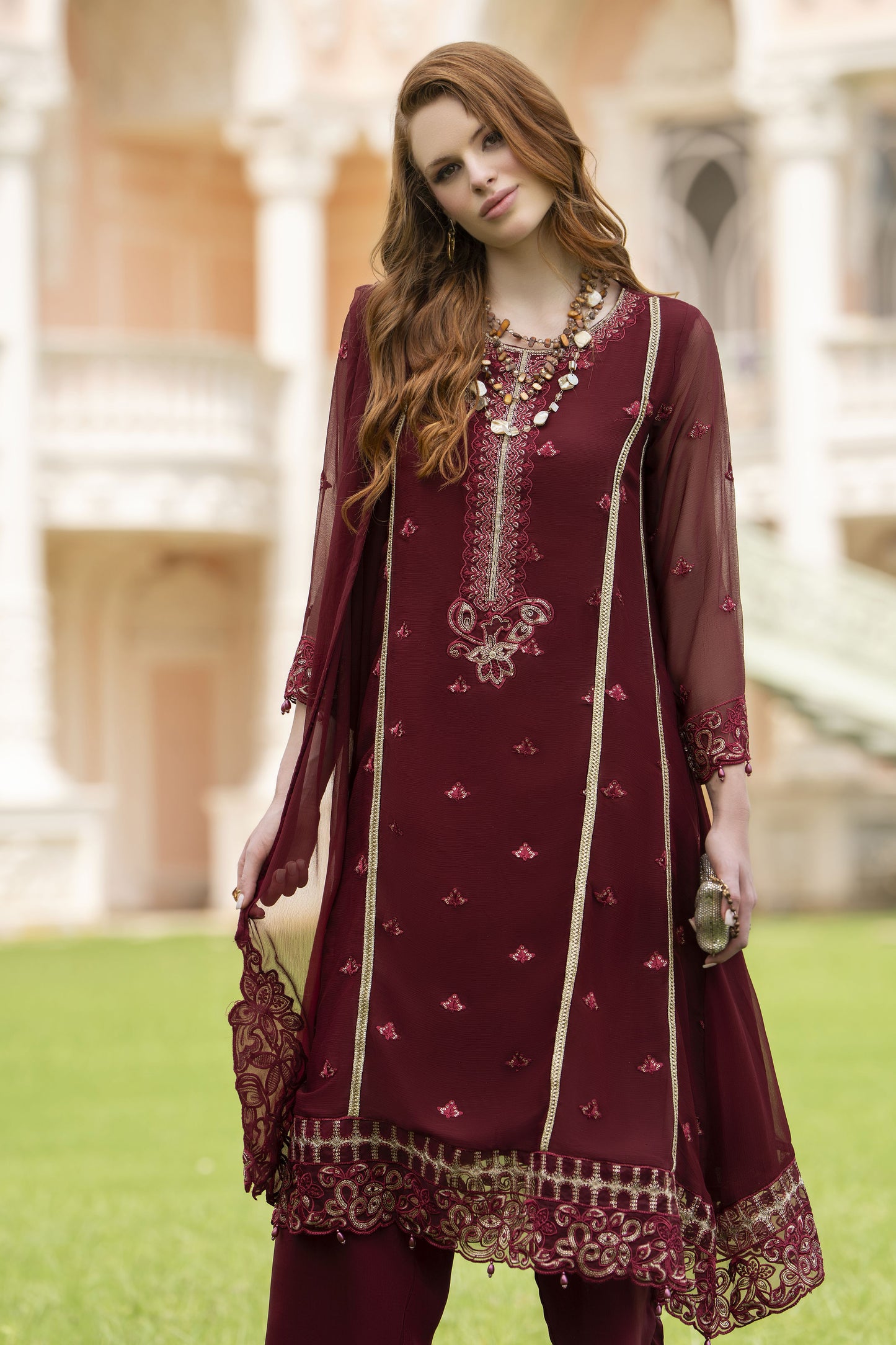 Zaina 3pc Embroidered Chiffon Suit – ZNC2