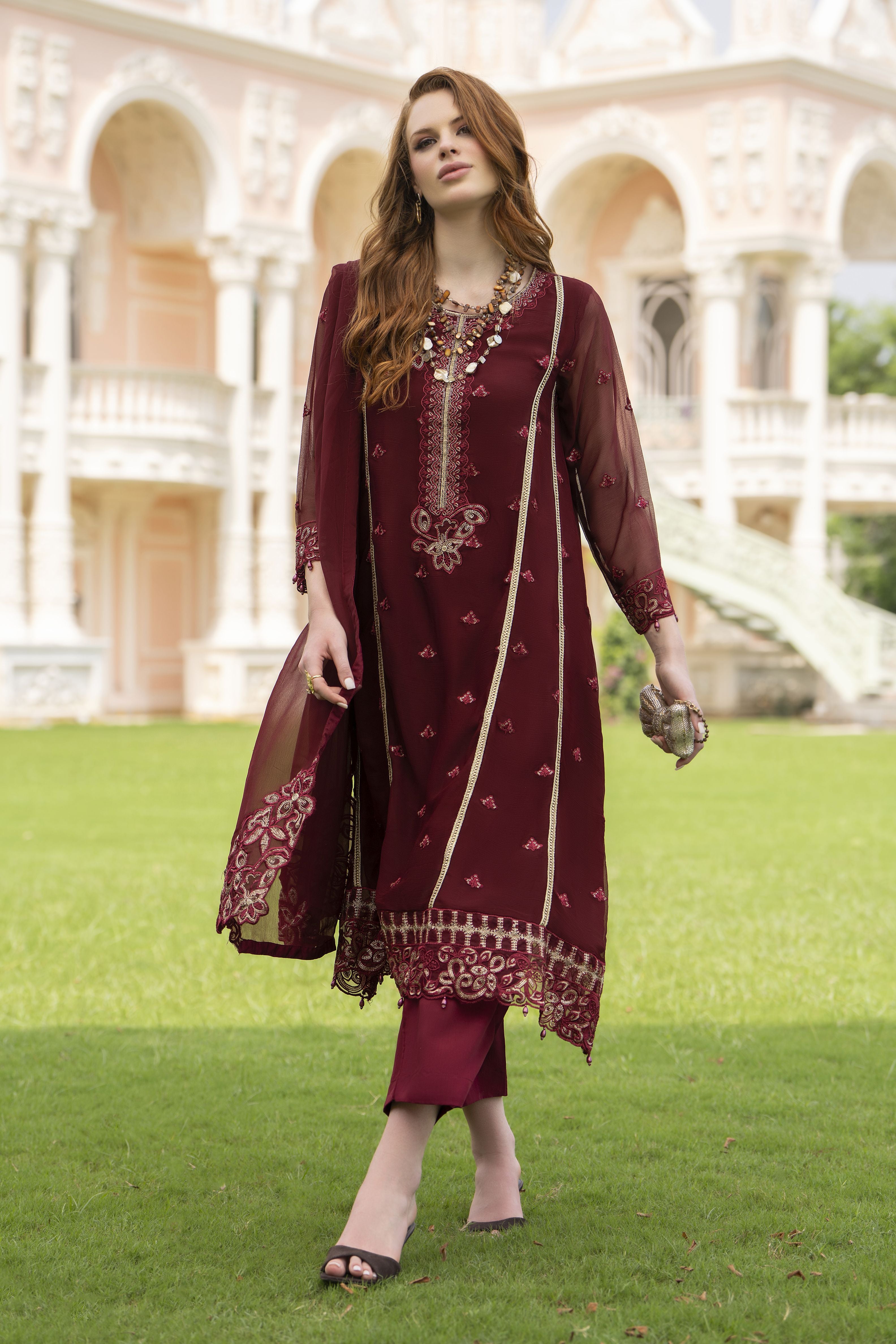 Zaina 3pc Embroidered Chiffon Suit – ZNC2