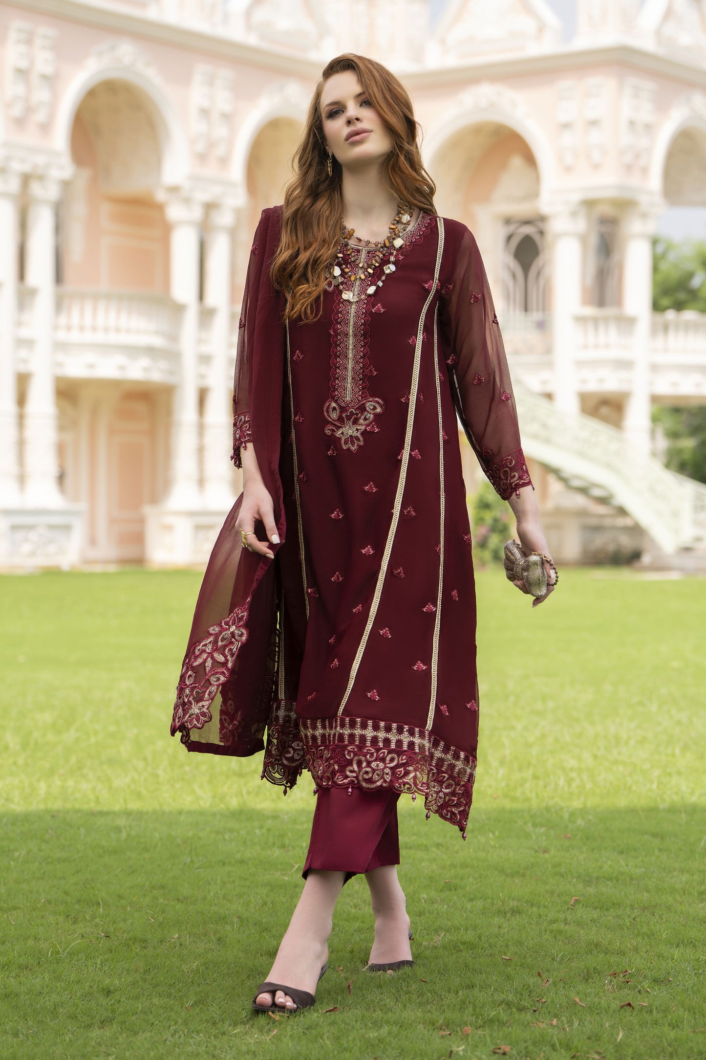 Zaina 3pc Embroidered Chiffon Suit – ZNC2