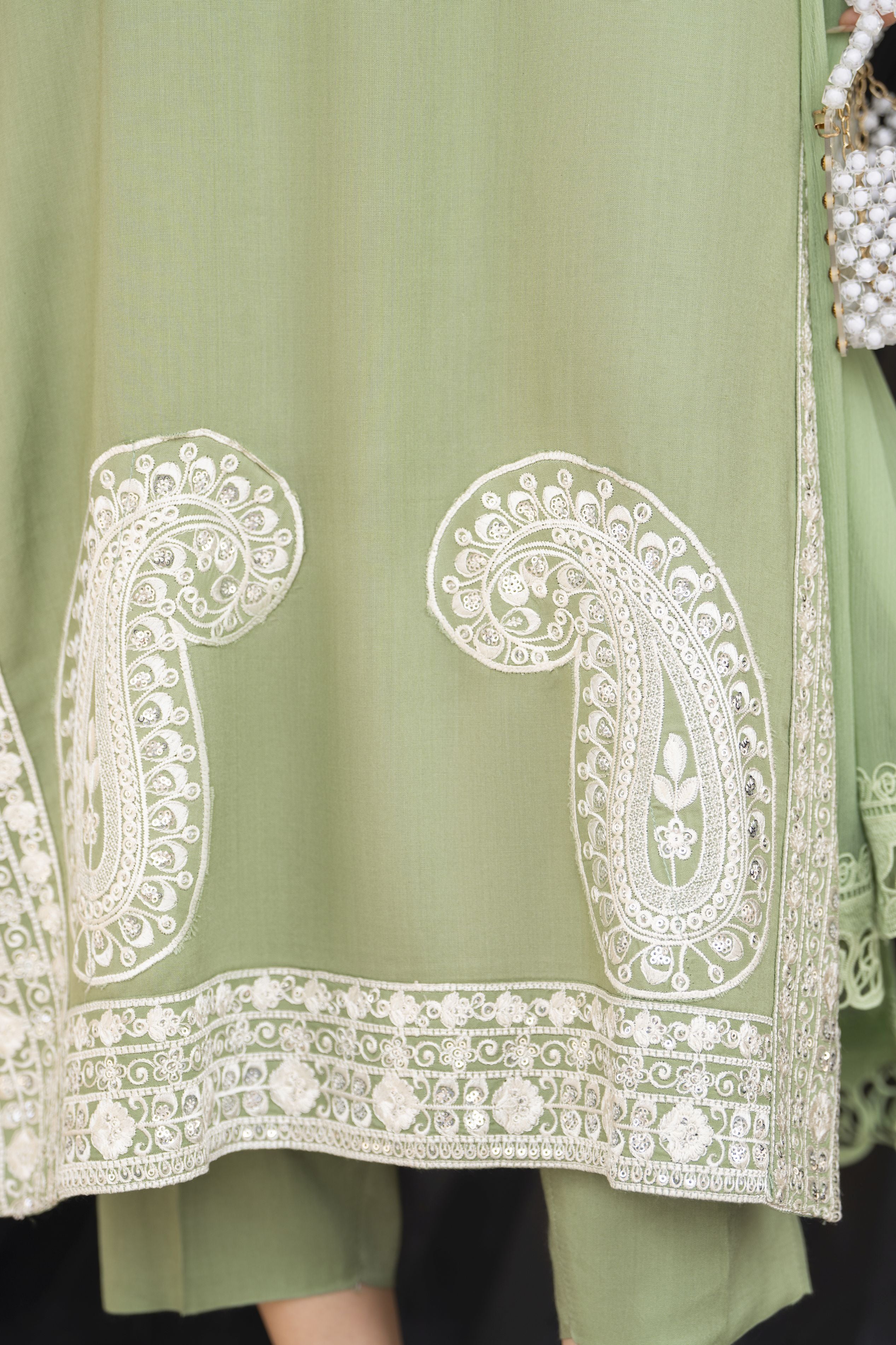 Pistachio Green Embroidered 3pc Linen Dress – Linen Aura by Miski LAM8