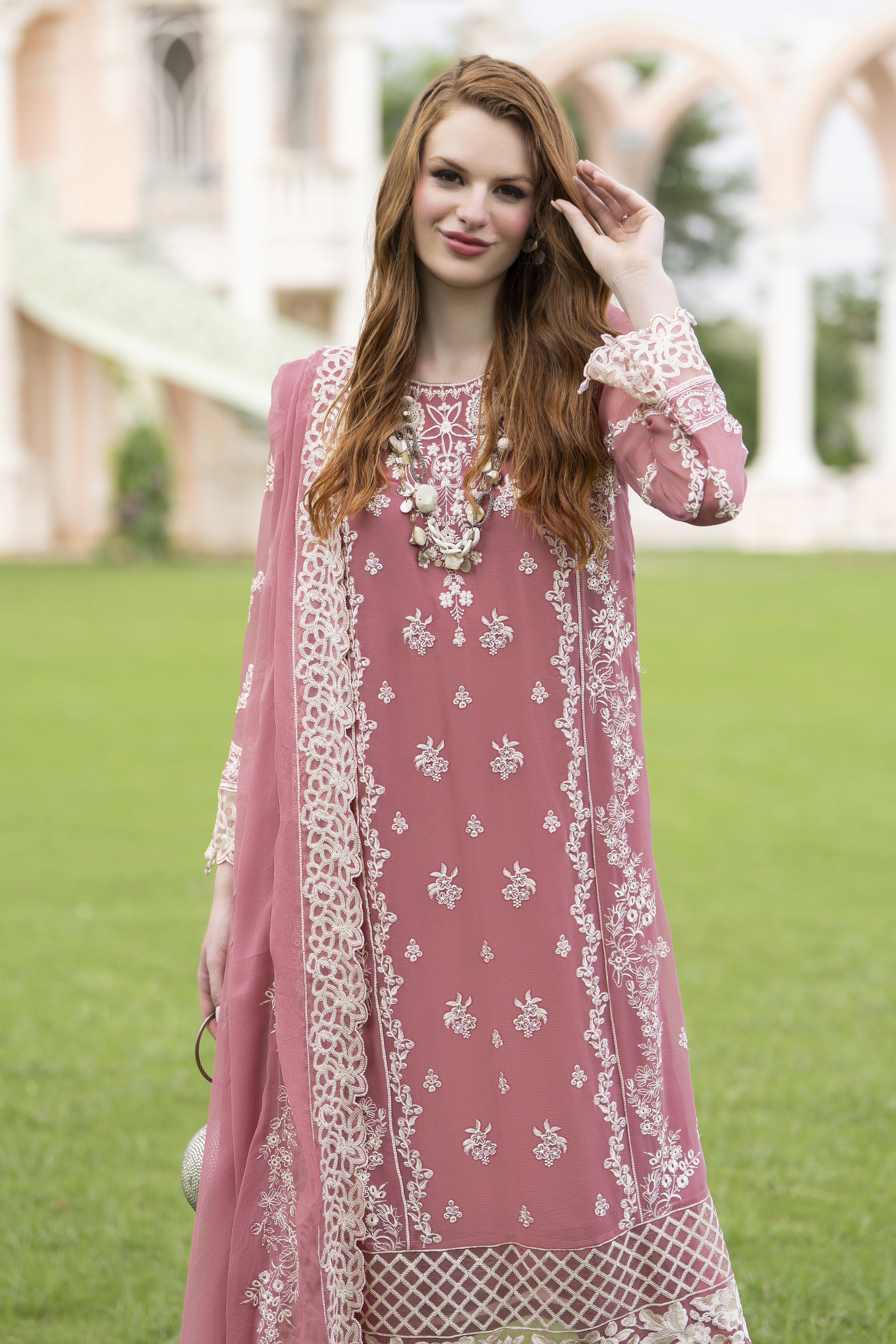Zaina 3pc Embroidered Chiffon Suit – ZNC7
