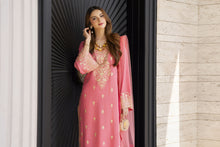 Peach Embroidered 3pc Linen Dress with Net Dupatta – Linen Aura by Miski LAM2