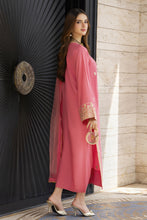 Peach Embroidered 3pc Linen Dress with Net Dupatta – Linen Aura by Miski LAM2