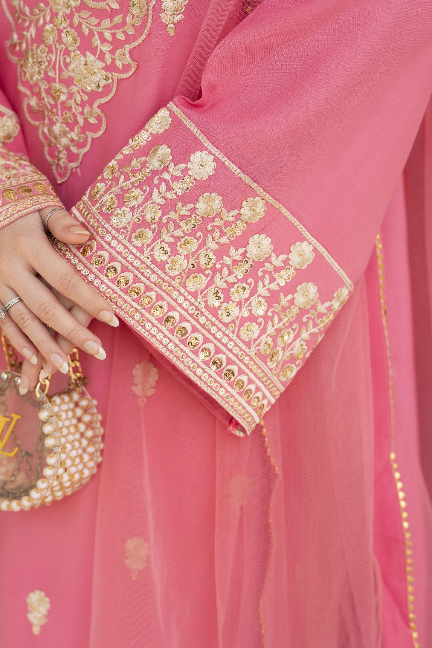 Peach Embroidered 3pc Linen Dress with Net Dupatta – Linen Aura by Miski LAM2