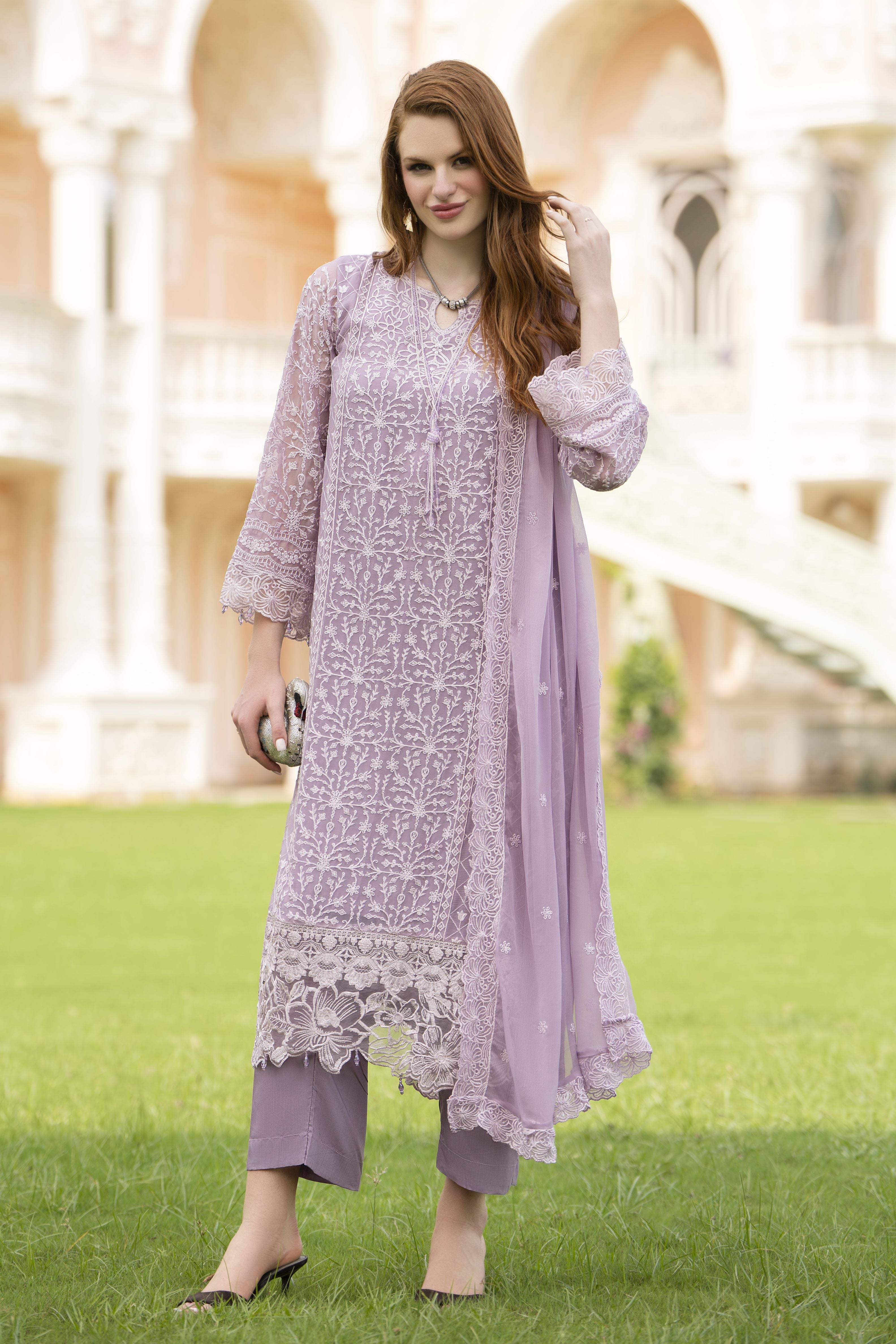 Zaina 3pc Embroidered Chiffon Suit – ZNC3