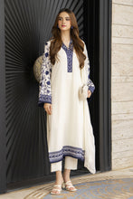 Ivory Blue Embroidered 3pc Linen Pakistani Dress – Linen Aura by Miski LAM6
