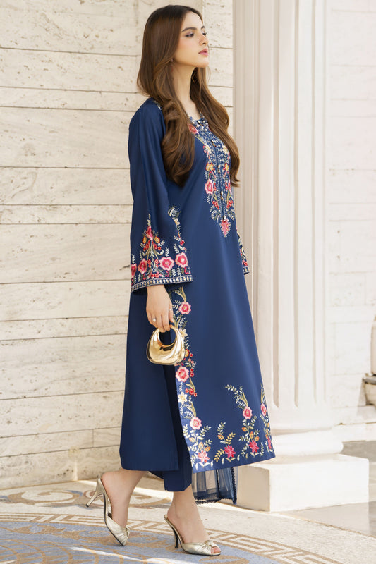 Navy Blue Embroidered 3pc Pakistani Dress Linen Womenswear Aura by Miski LAM3