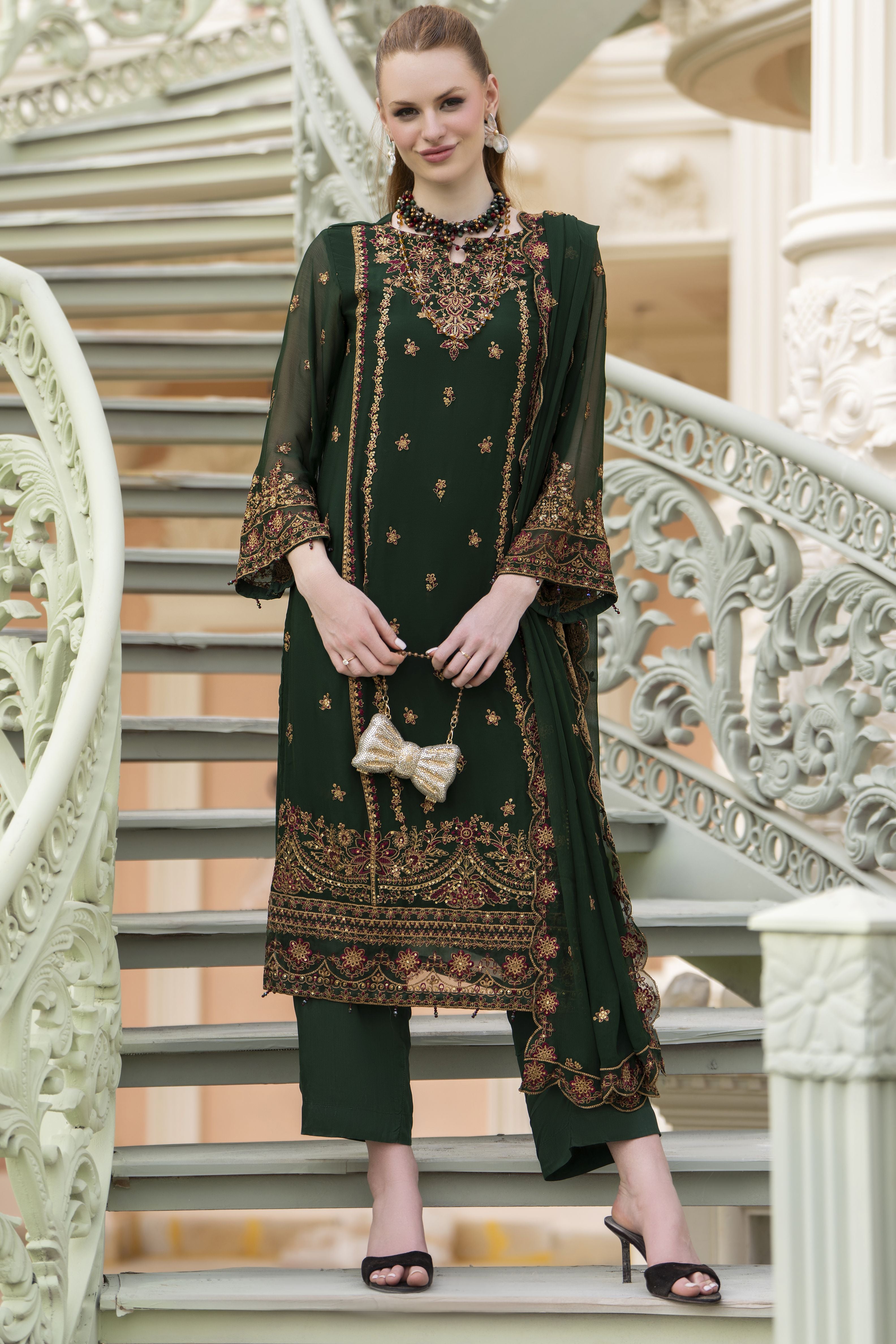 Zaina 3pc Embroidered Chiffon Suit – ZNC4