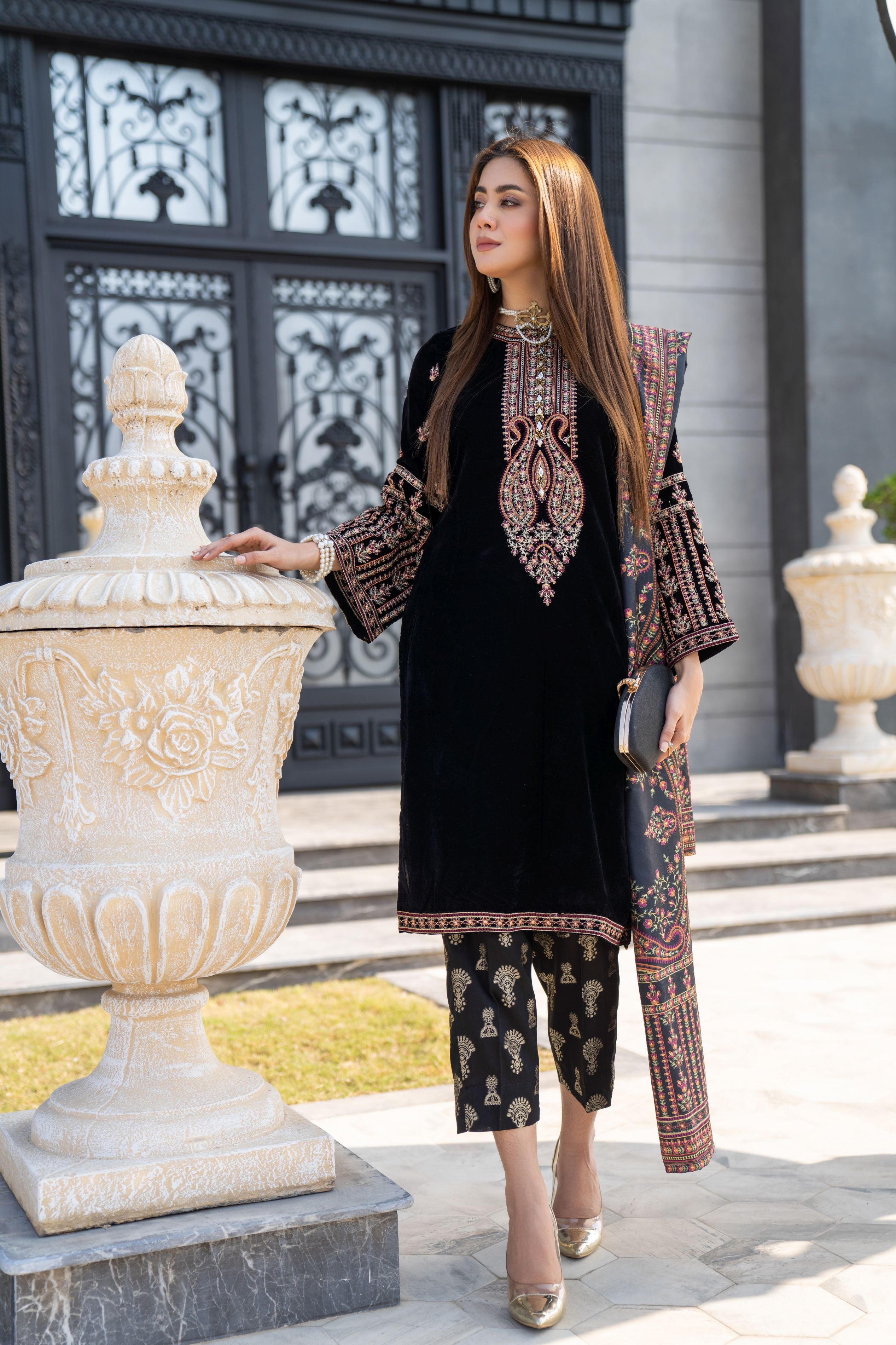 Vogue Vistas Velvet Embroidered Dress by Zaiwa ZB10