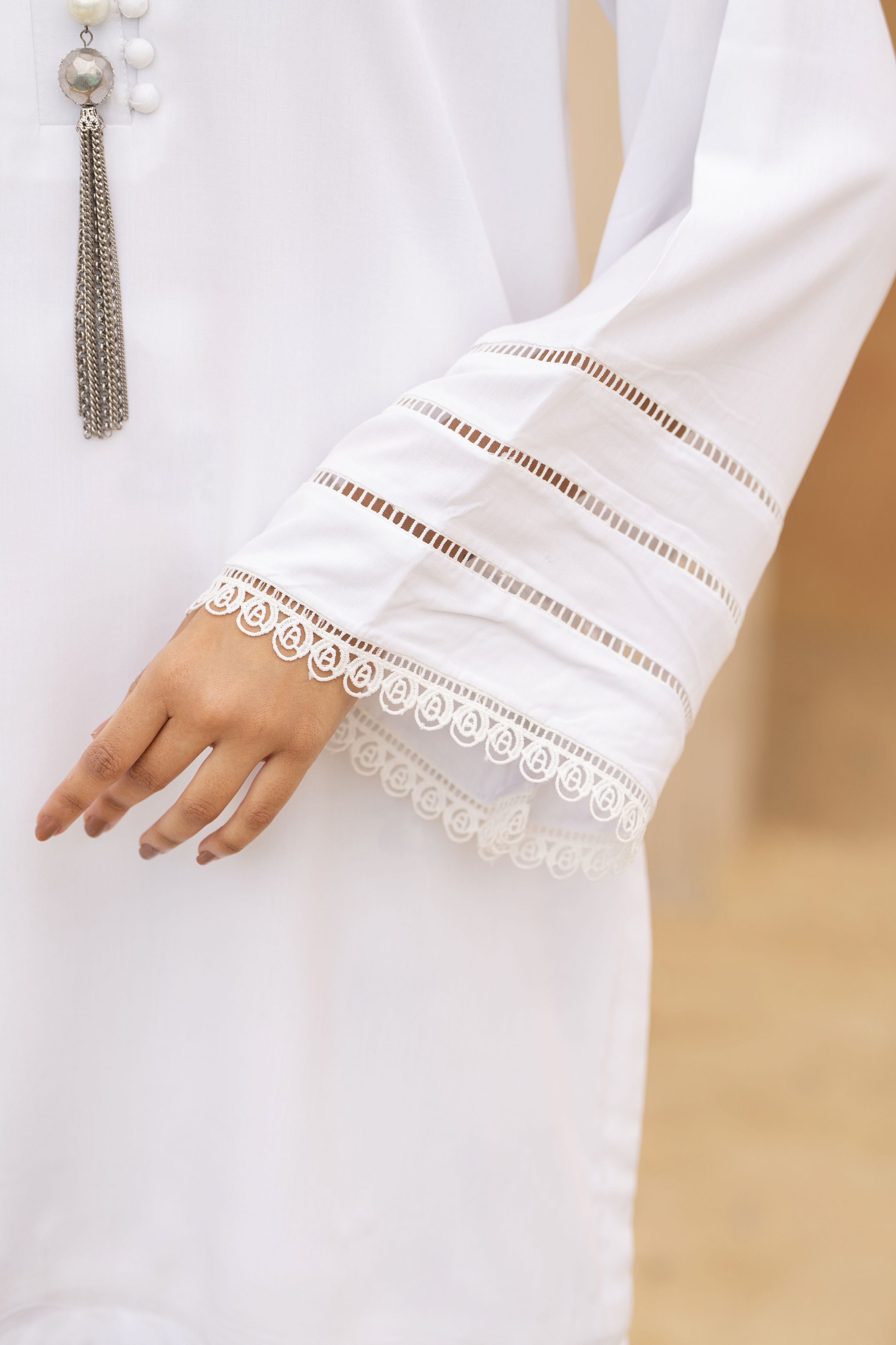 White Solid and Printed Linen 2pc Ready to Wear Dress by Gul Warun LDG6