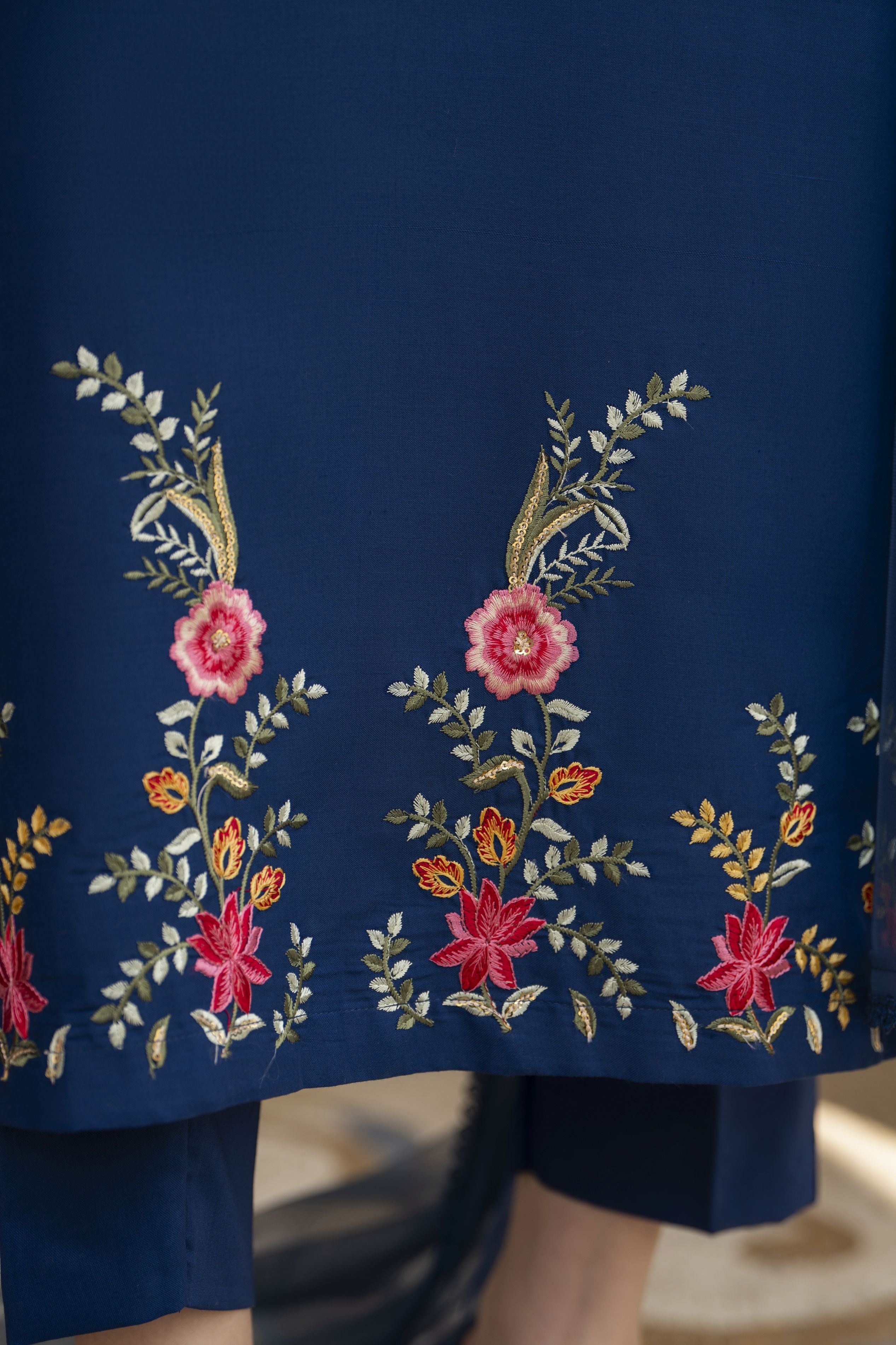 Navy Blue Embroidered 3pc Pakistani Dress Linen Womenswear Aura by Miski LAM3