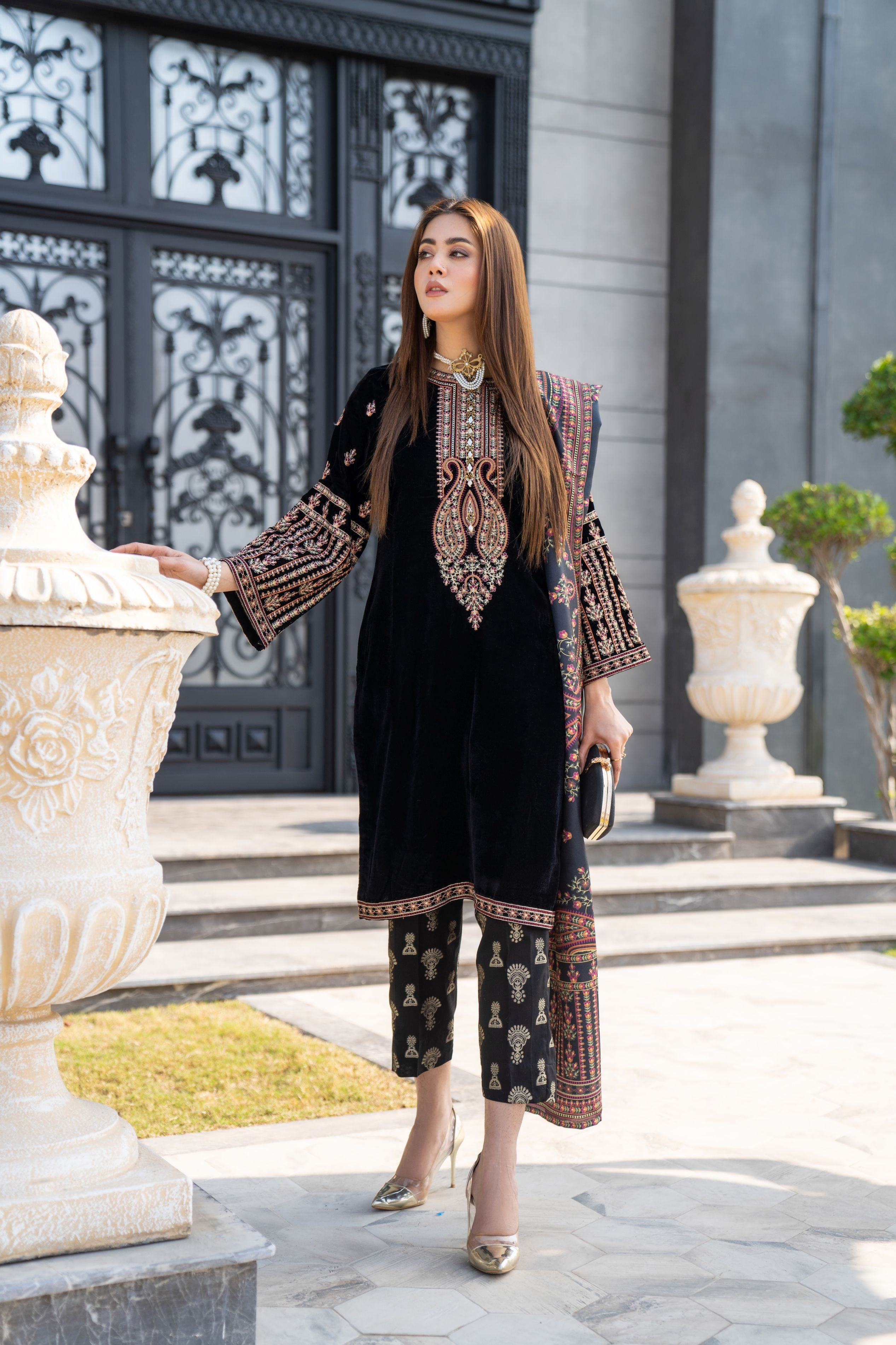 Vogue Vistas Velvet Embroidered Dress by Zaiwa ZB10