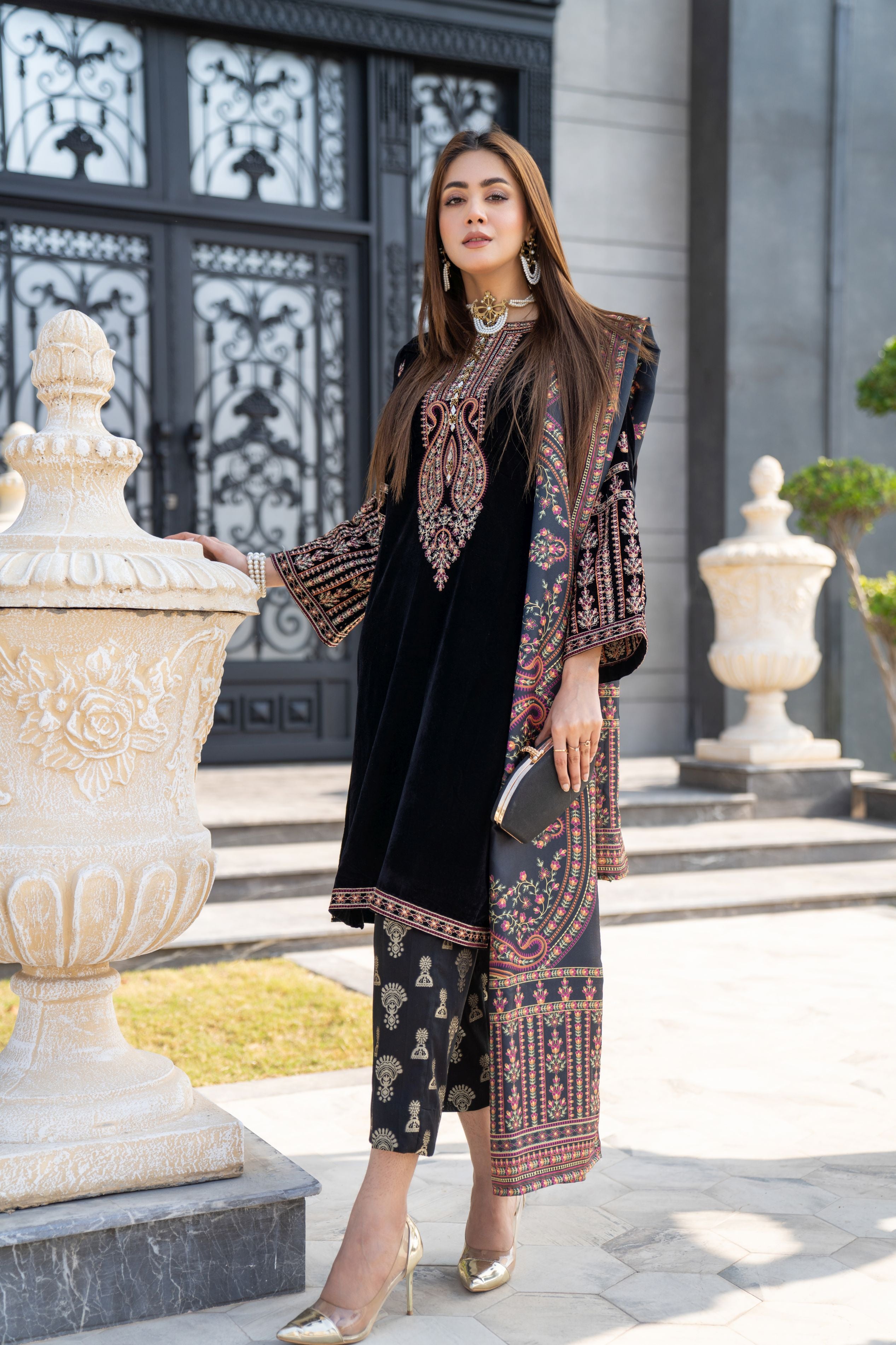 Vogue Vistas Velvet Embroidered Dress by Zaiwa ZB10