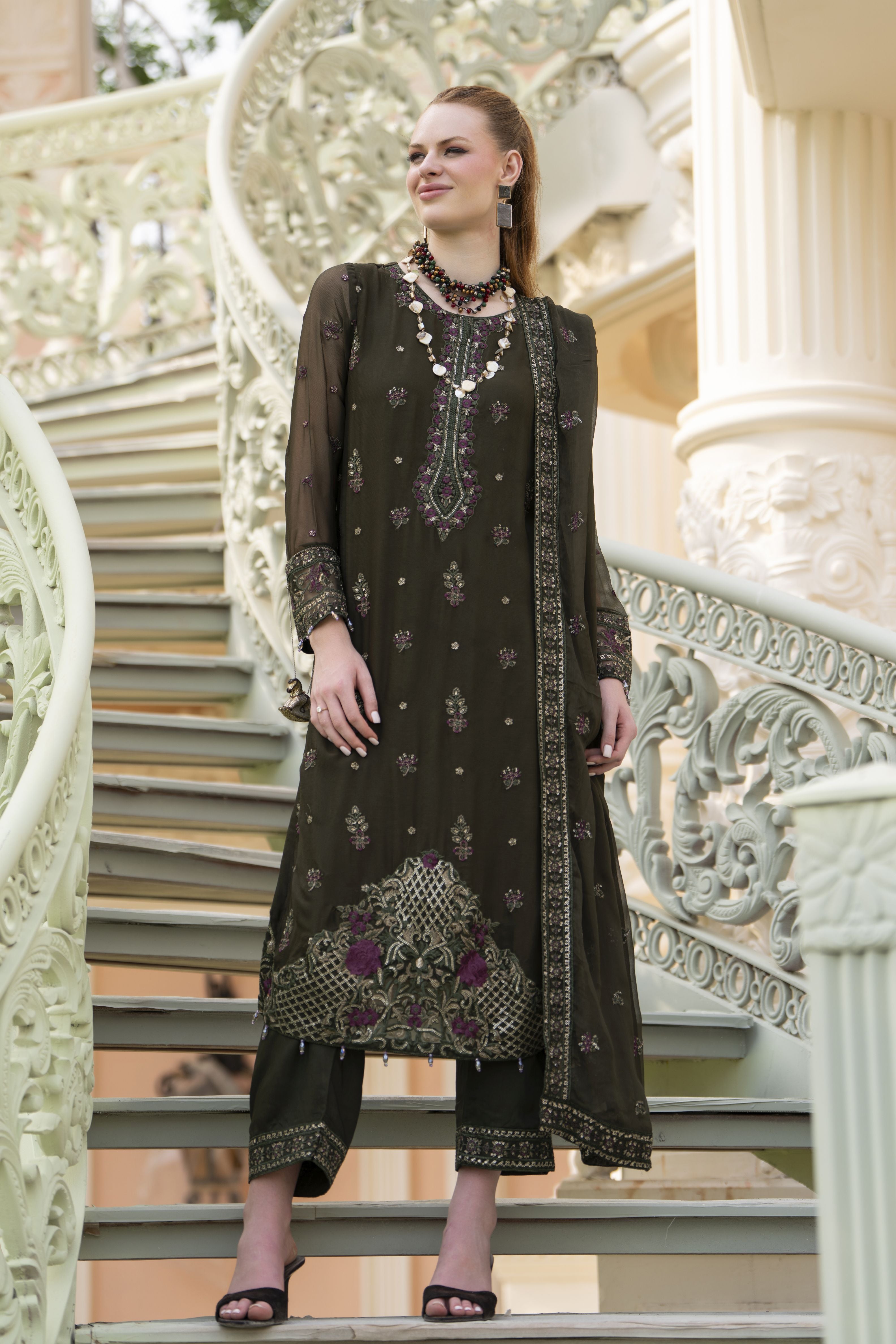 Zaina 3pc Embroidered Chiffon Suit – ZNC9