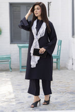 Classic Black 3-Piece Poly Raw Silk Suit with White Printed Silk Scarf | Essentials by Miski – EBM7