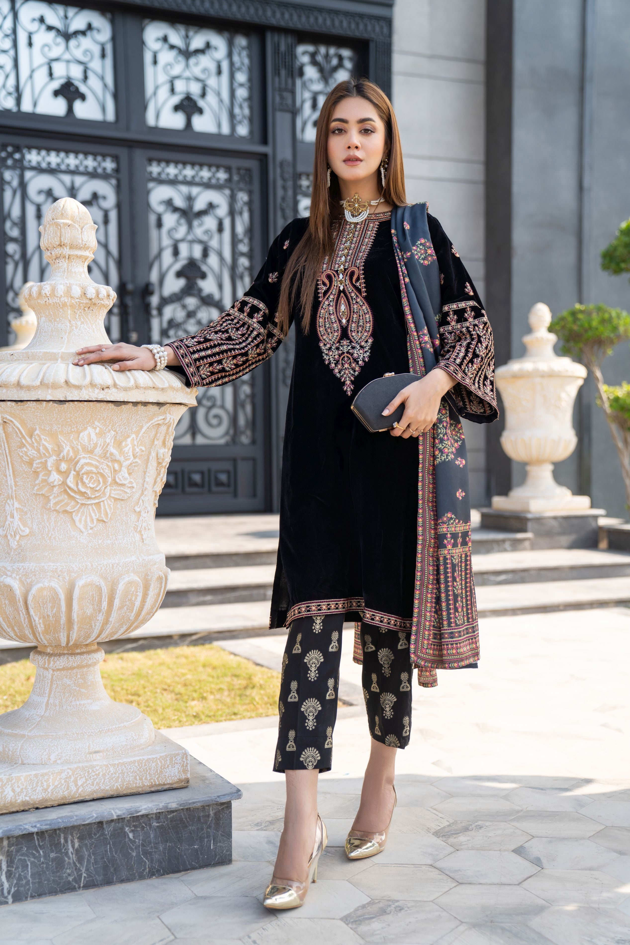 Vogue Vistas Velvet Embroidered Dress by Zaiwa ZB10