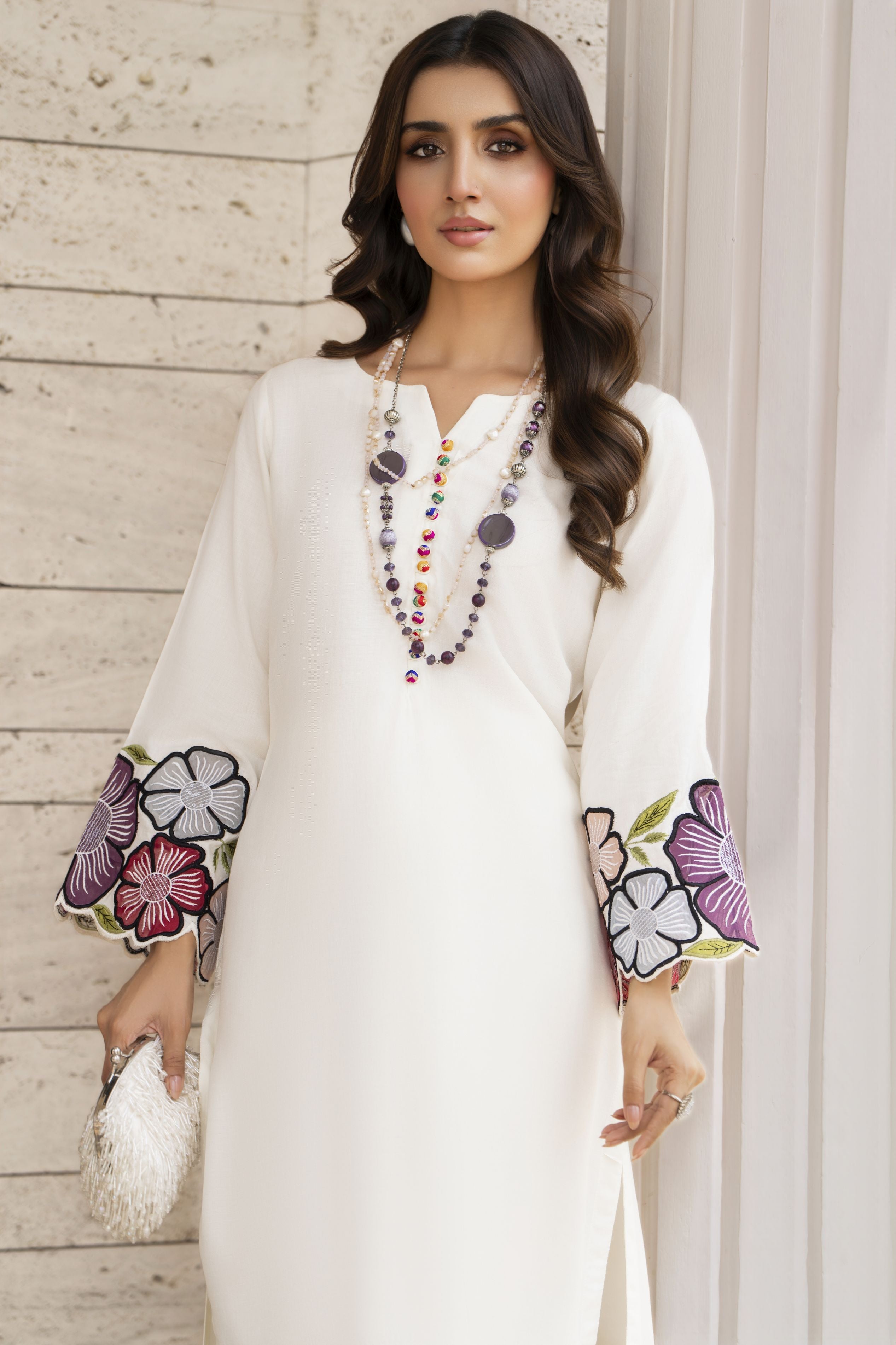 Zaiwa Winterlite 2Pc Linen Embroidered Off White Suit ZWL11