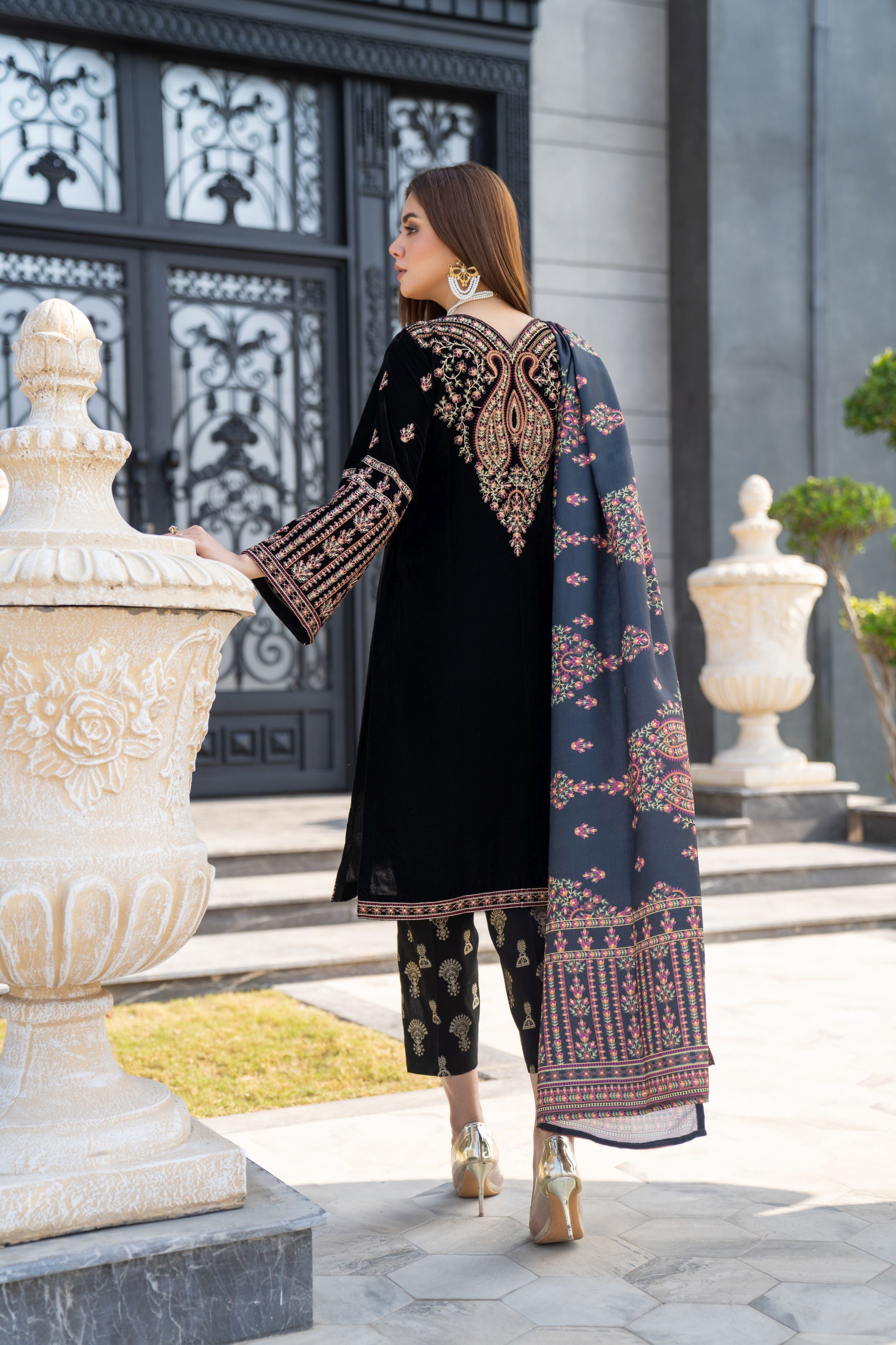 Vogue Vistas Velvet Embroidered Dress by Zaiwa ZB10