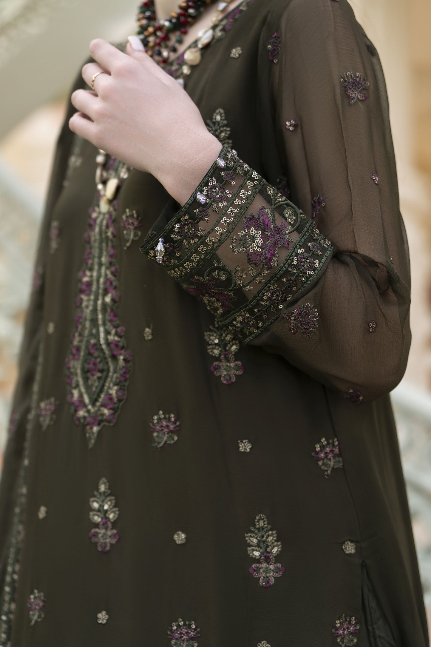 Zaina 3pc Embroidered Chiffon Suit – ZNC9
