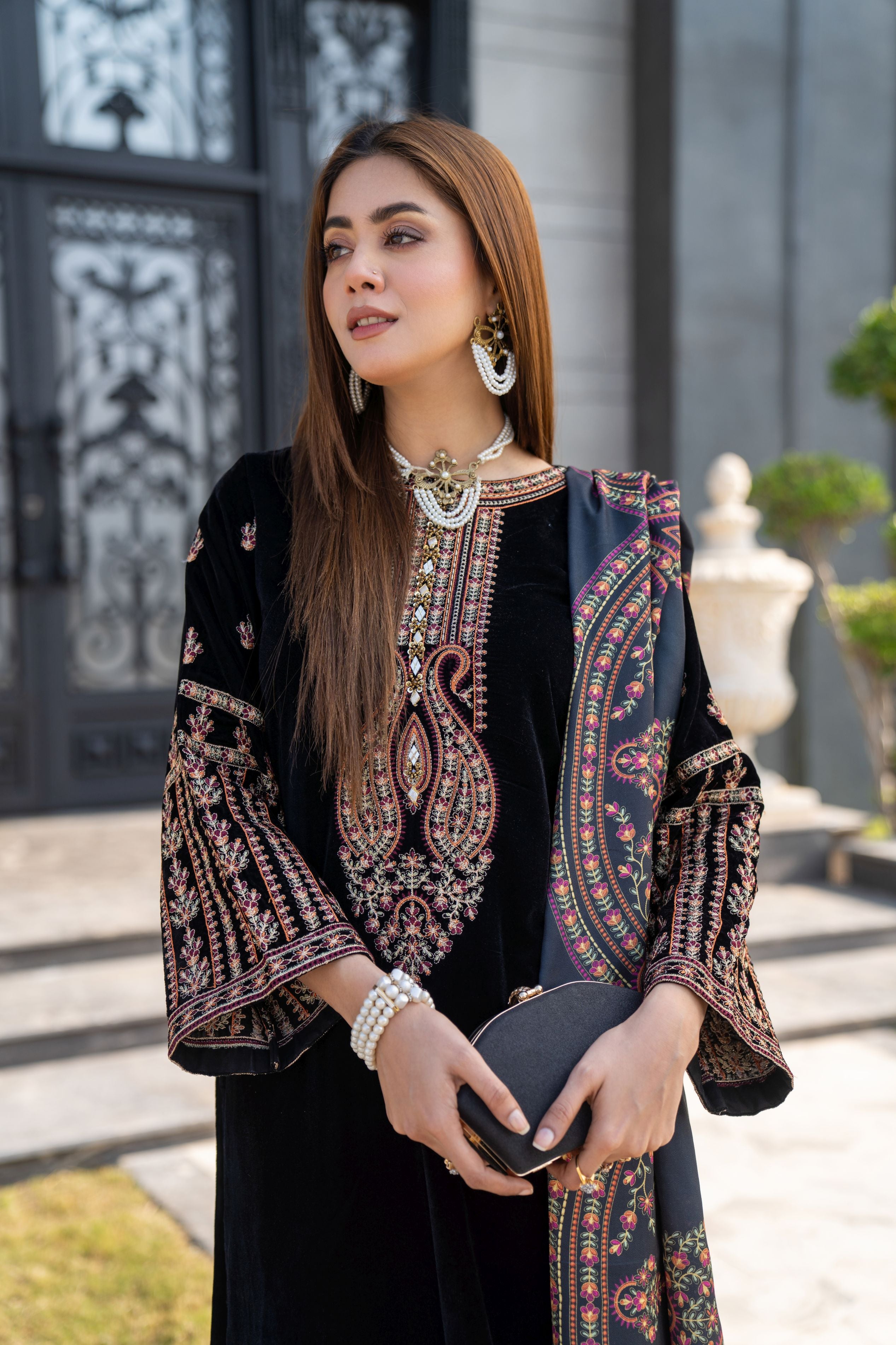 Vogue Vistas Velvet Embroidered Dress by Zaiwa ZB10