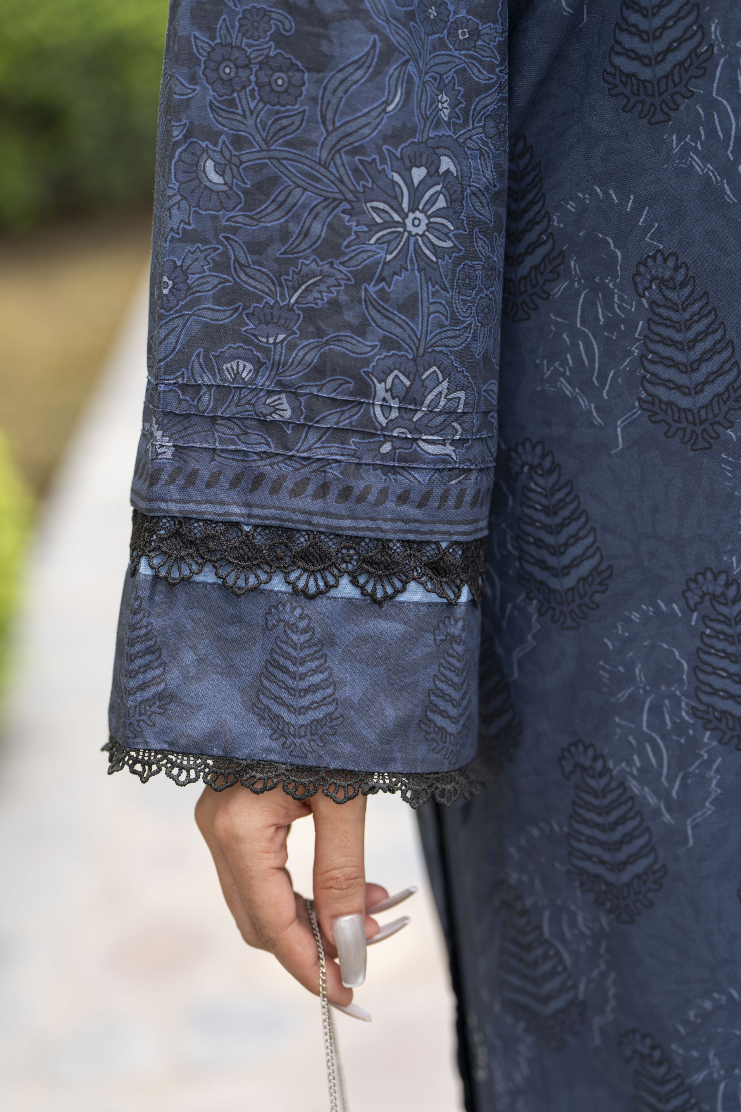 Dawn Petals by Sahar Greyish Blue Co-ord Set with Lace Culottes DPS7