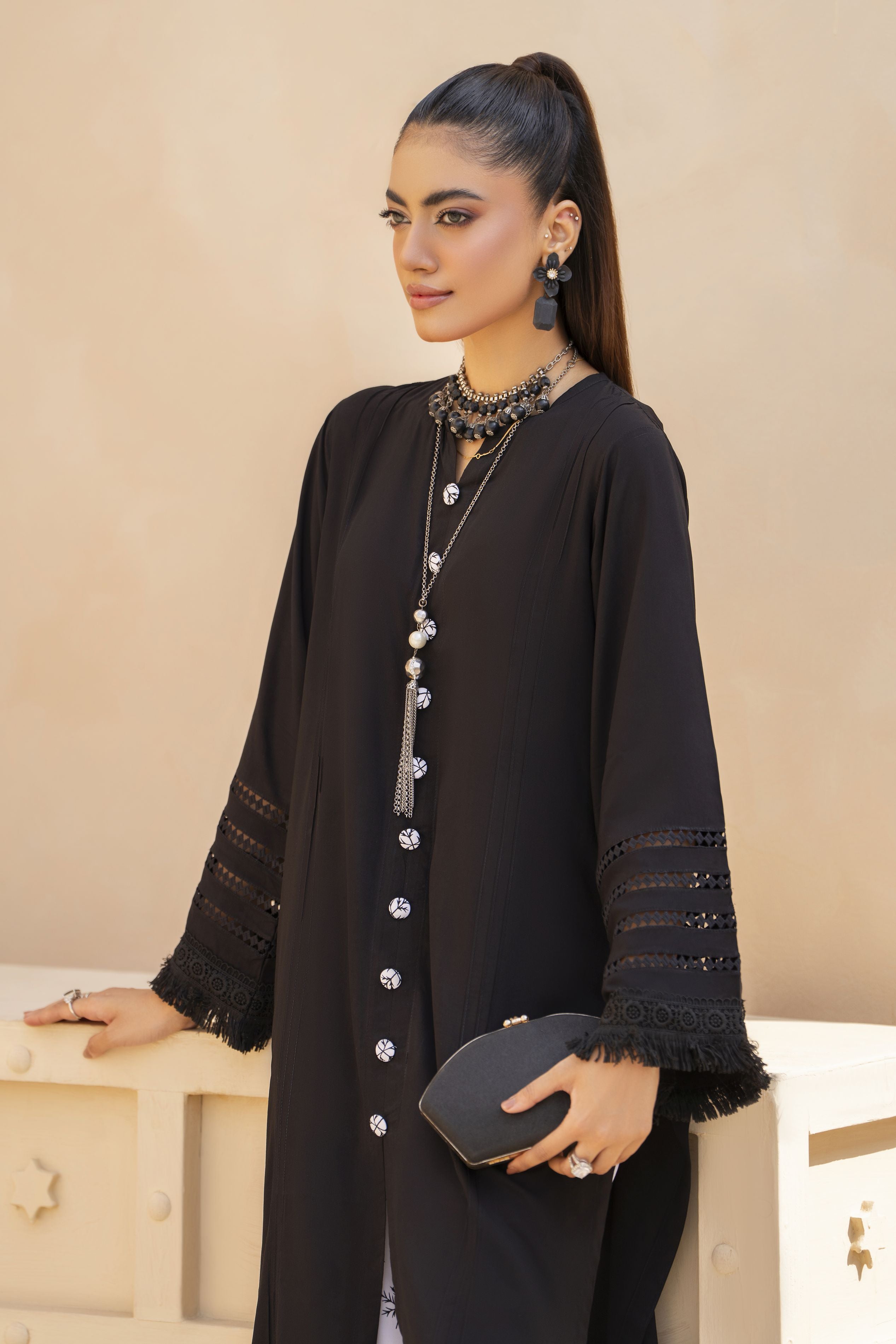 Black Solid and Printed Linen 2pc Ready to Wear Dress by Gul Warun LDG10