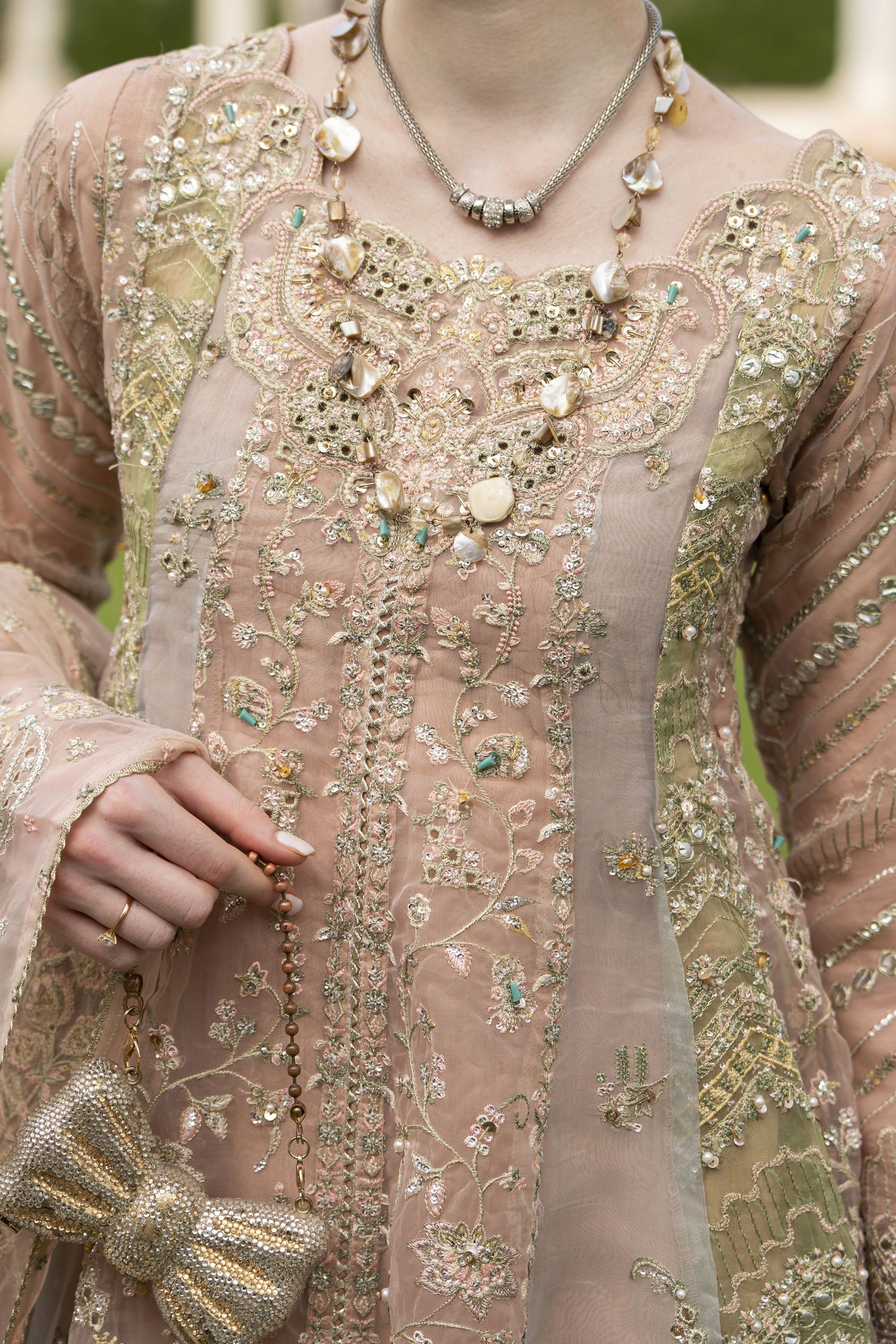 Silver 3pc Organza Handwork Long Frock with Sharara – The Occasion OS4