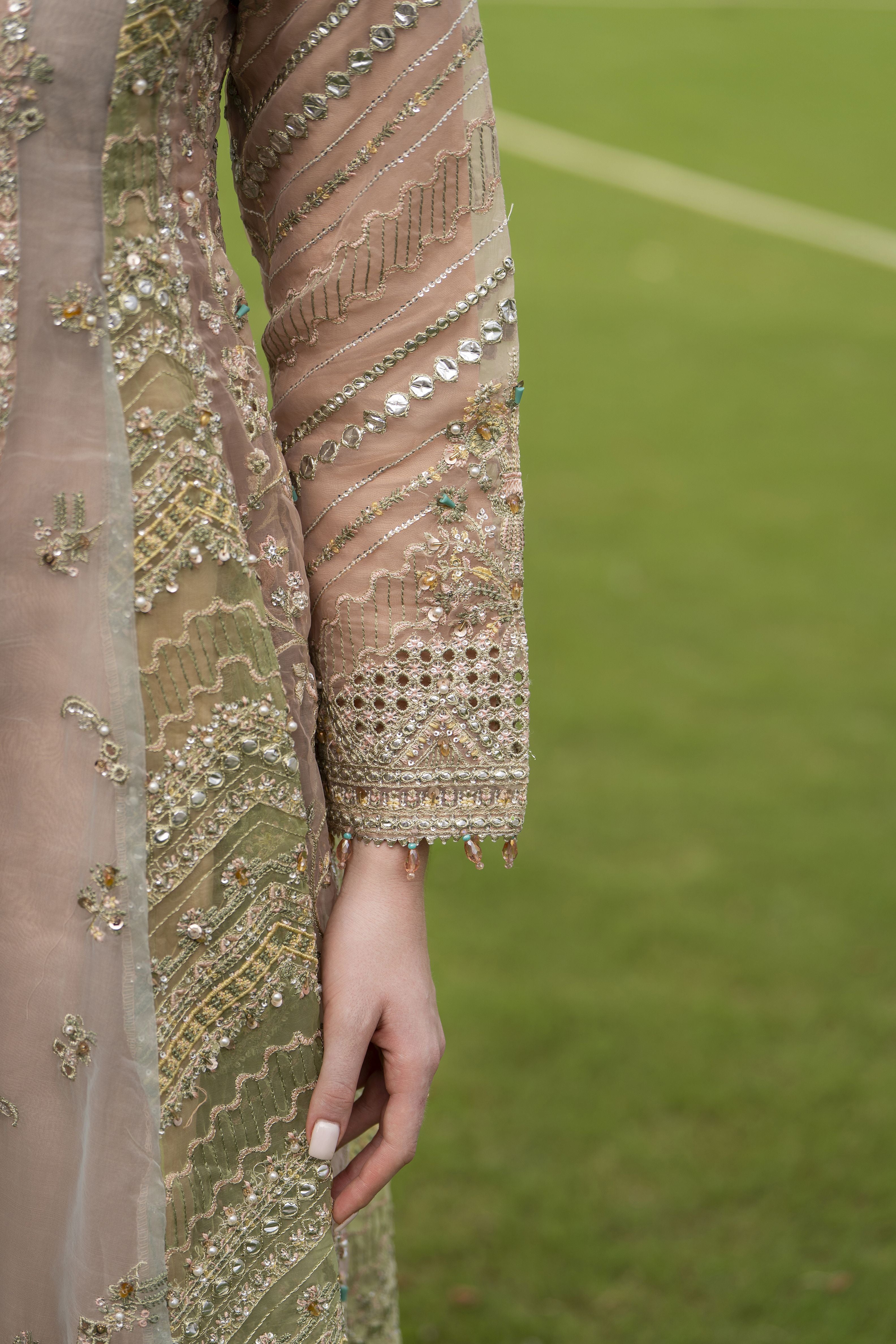 Silver 3pc Organza Handwork Long Frock with Sharara – The Occasion OS4