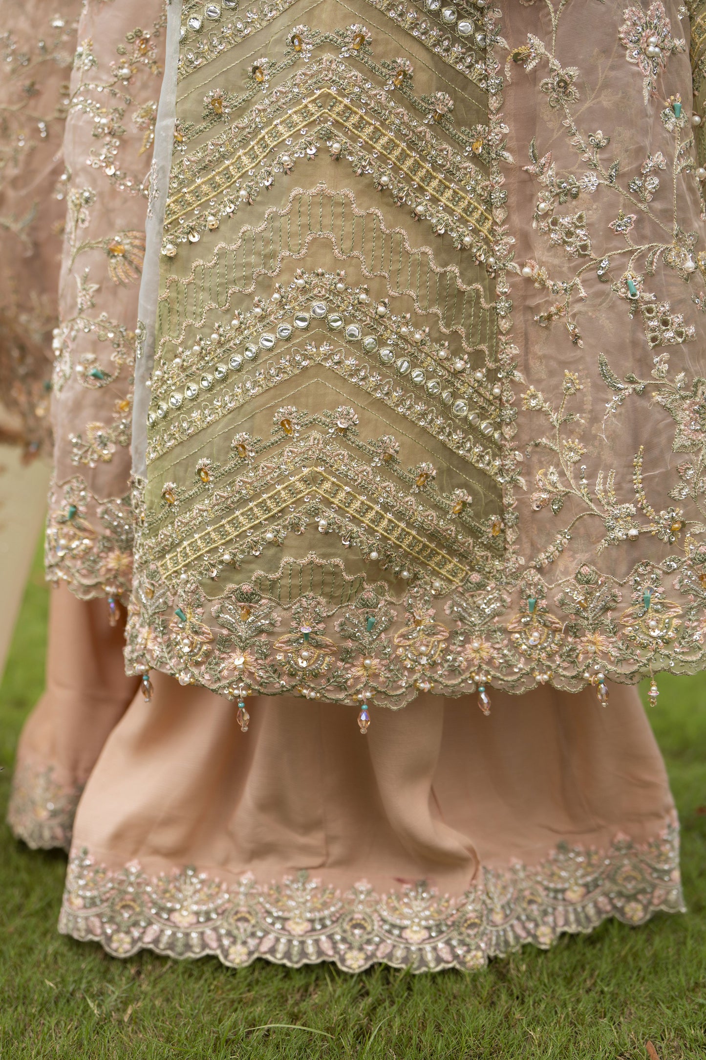 Silver 3pc Organza Handwork Long Frock with Sharara – The Occasion OS4