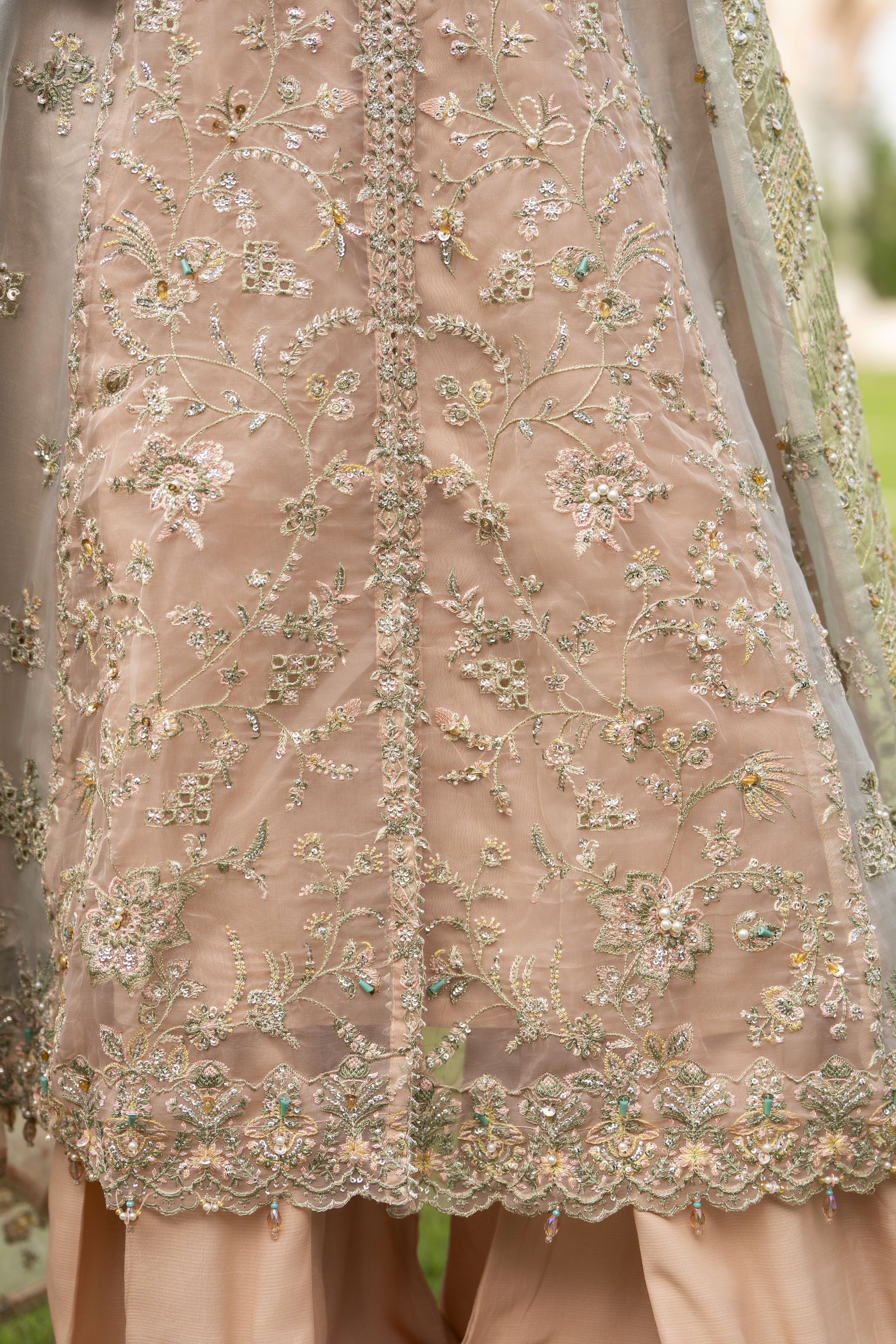 Silver 3pc Organza Handwork Long Frock with Sharara – The Occasion OS4