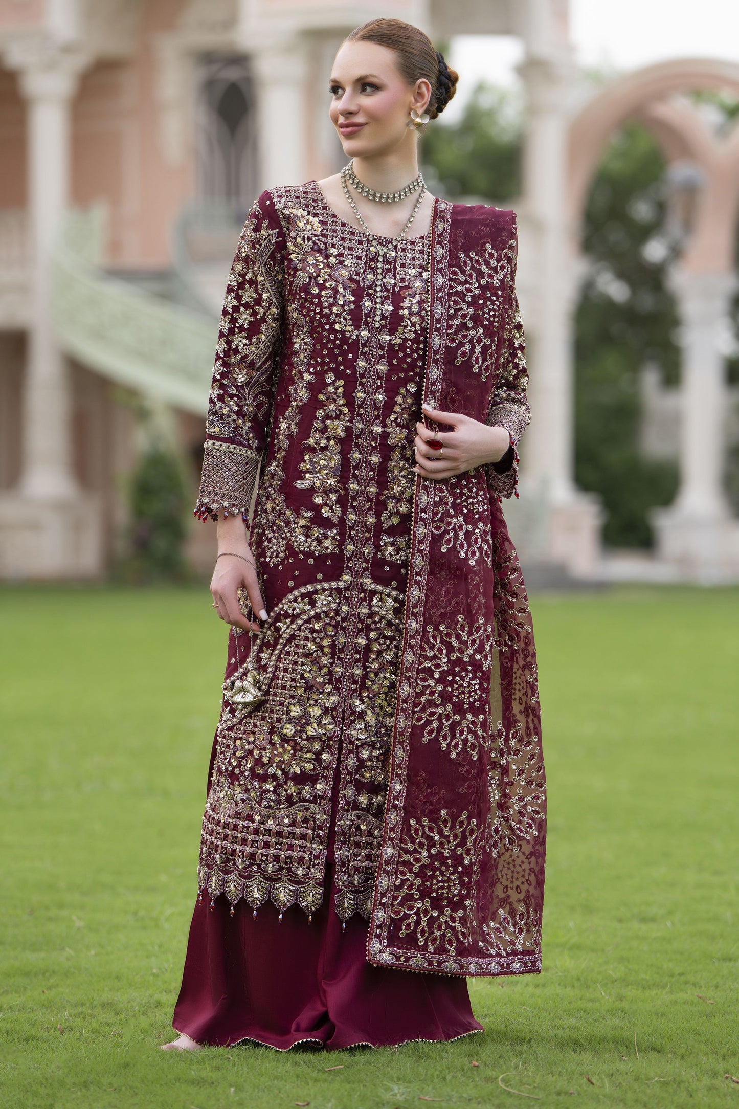 Silver 3pc Organza Handwork Long Shirt with Grip Sharara – The Occasion OS2