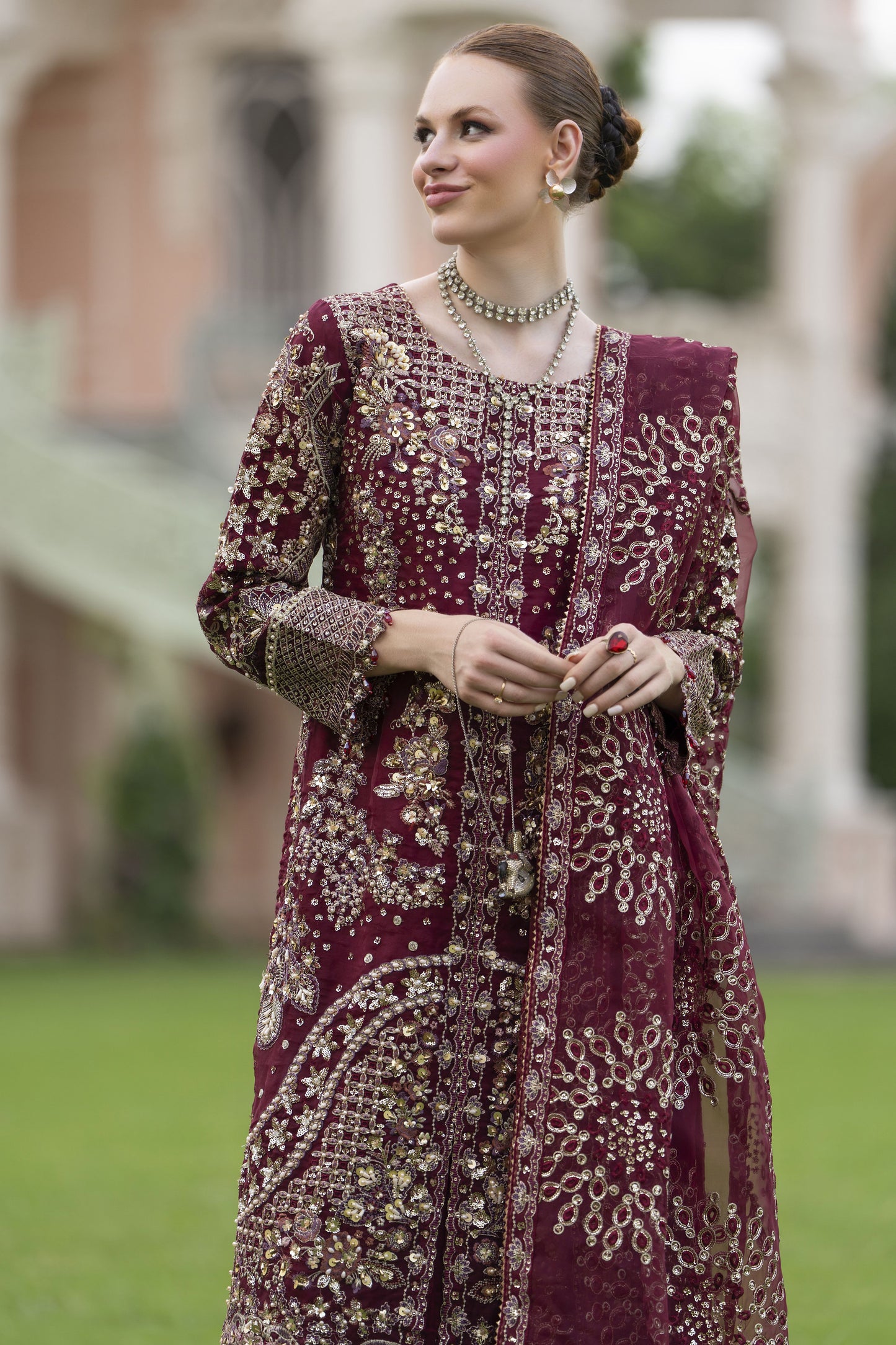 Silver 3pc Organza Handwork Long Shirt with Grip Sharara – The Occasion OS2