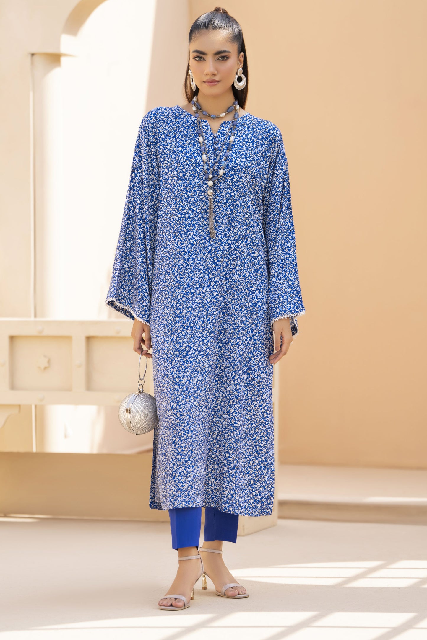 Blue Printed Linen 2pc Ready to Wear Long Dress by Gul Warun LDG7