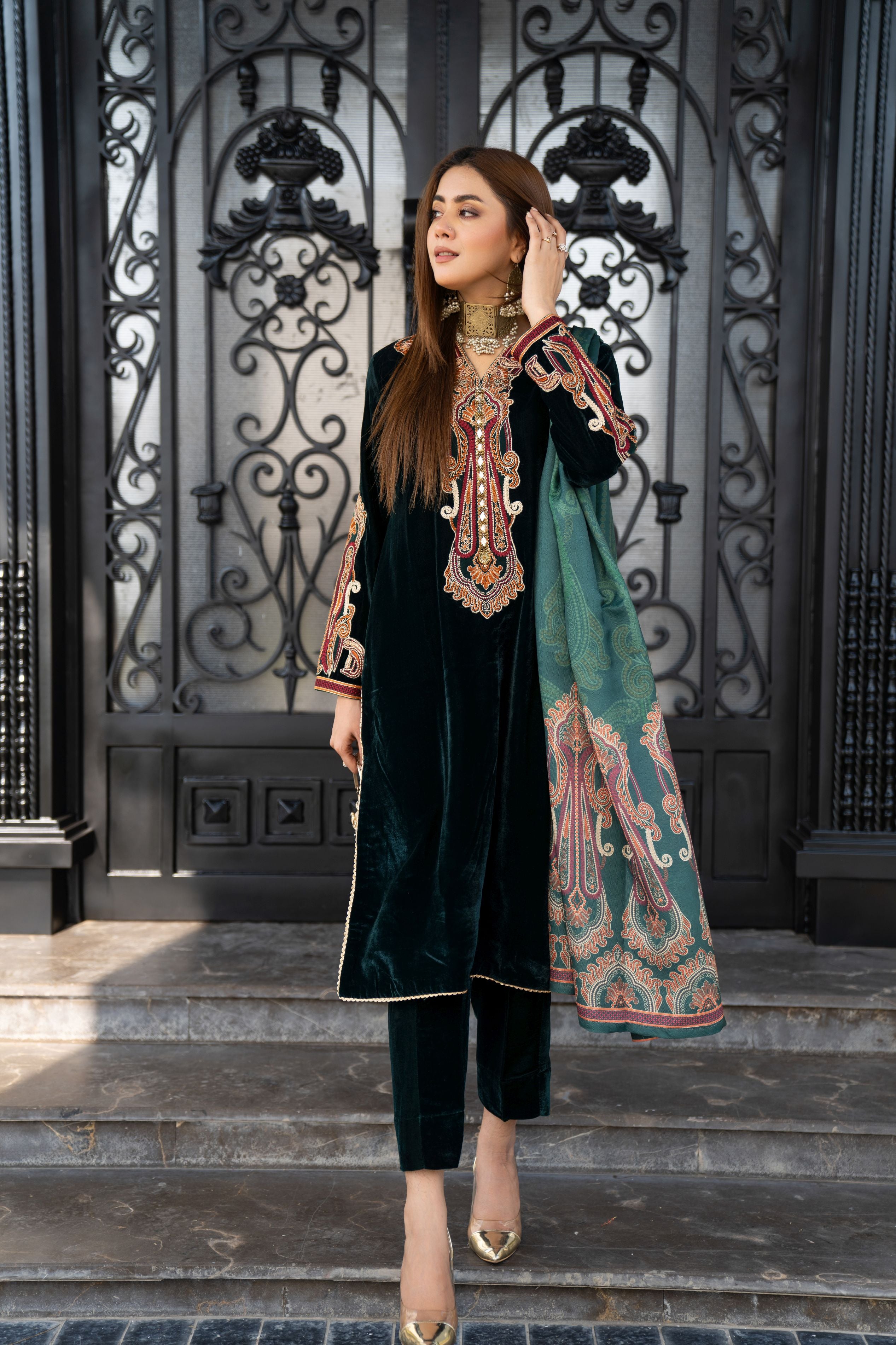 Vogue Vistas Velvet Embroidered Dress by Zaiwa ZB7
